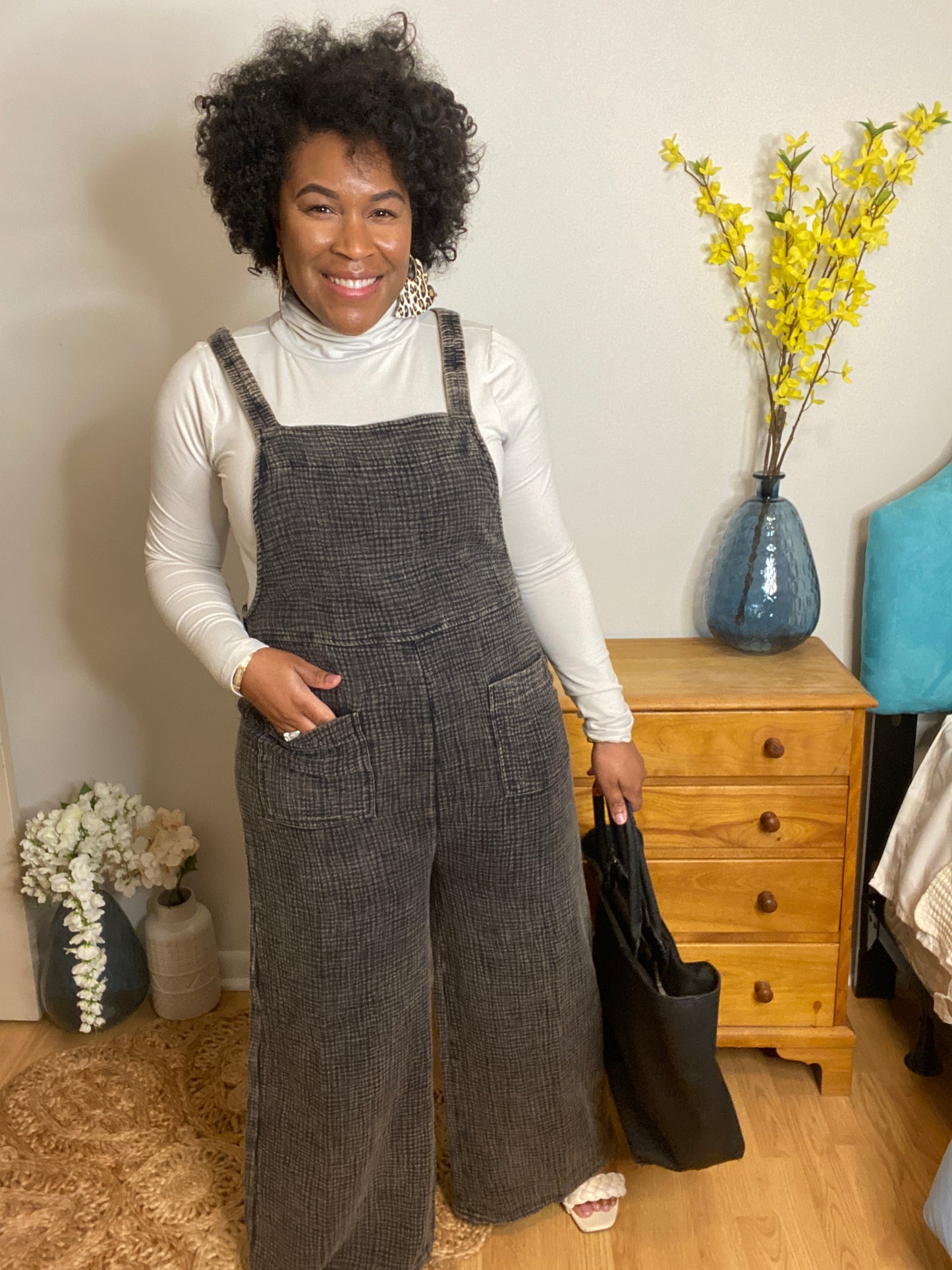 Ash Black Gauze Overalls