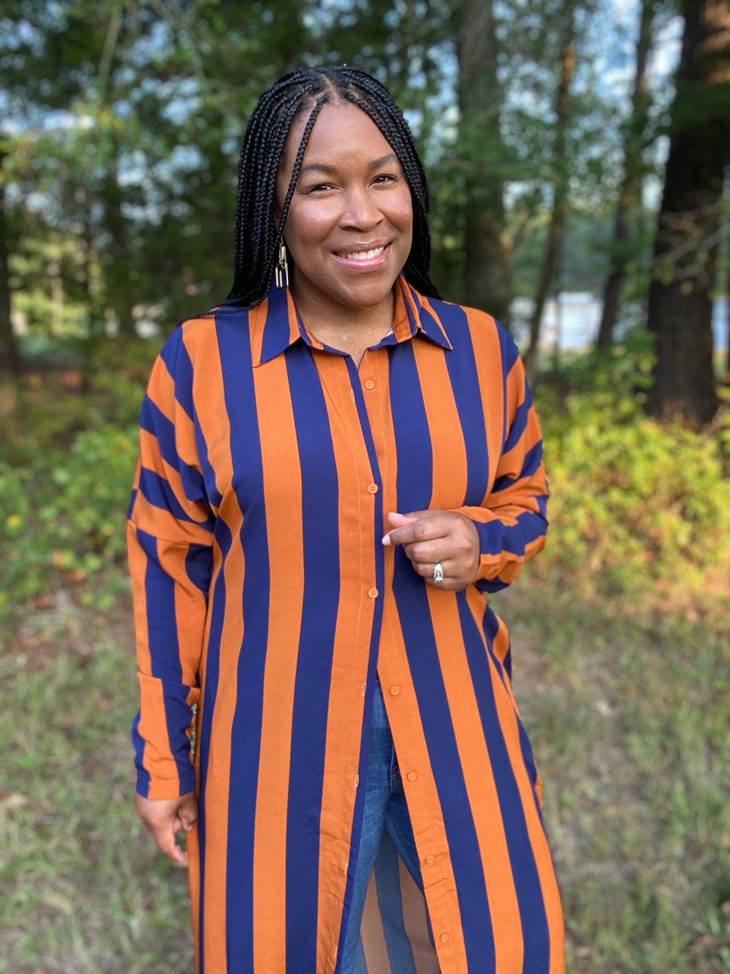 It's a Vibe Shirt Dress Navy & Gold
