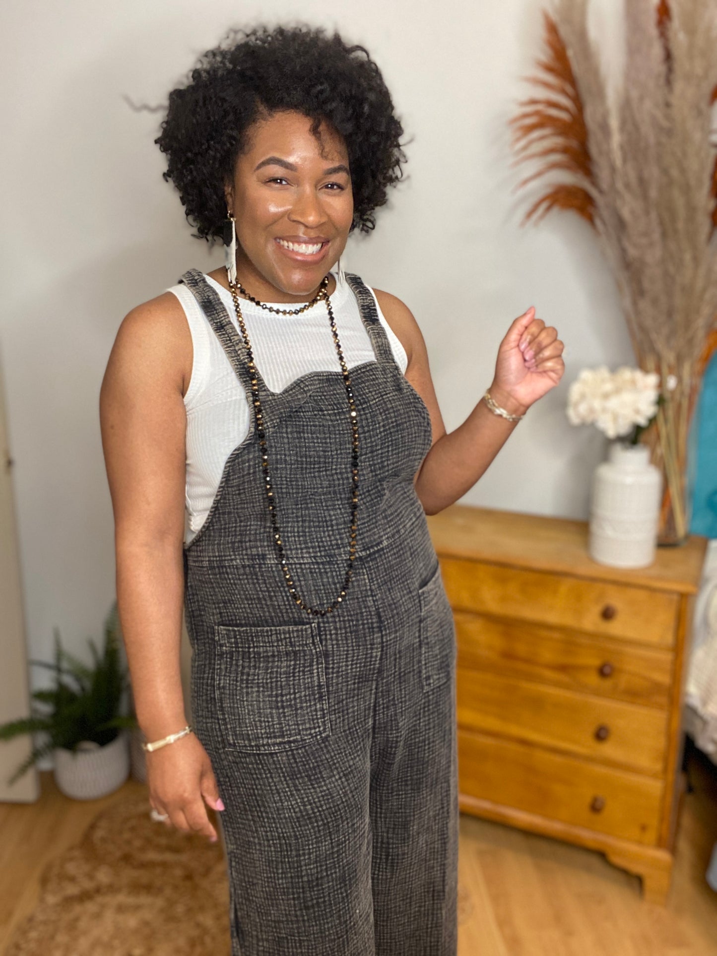 Ash Black Gauze Overalls