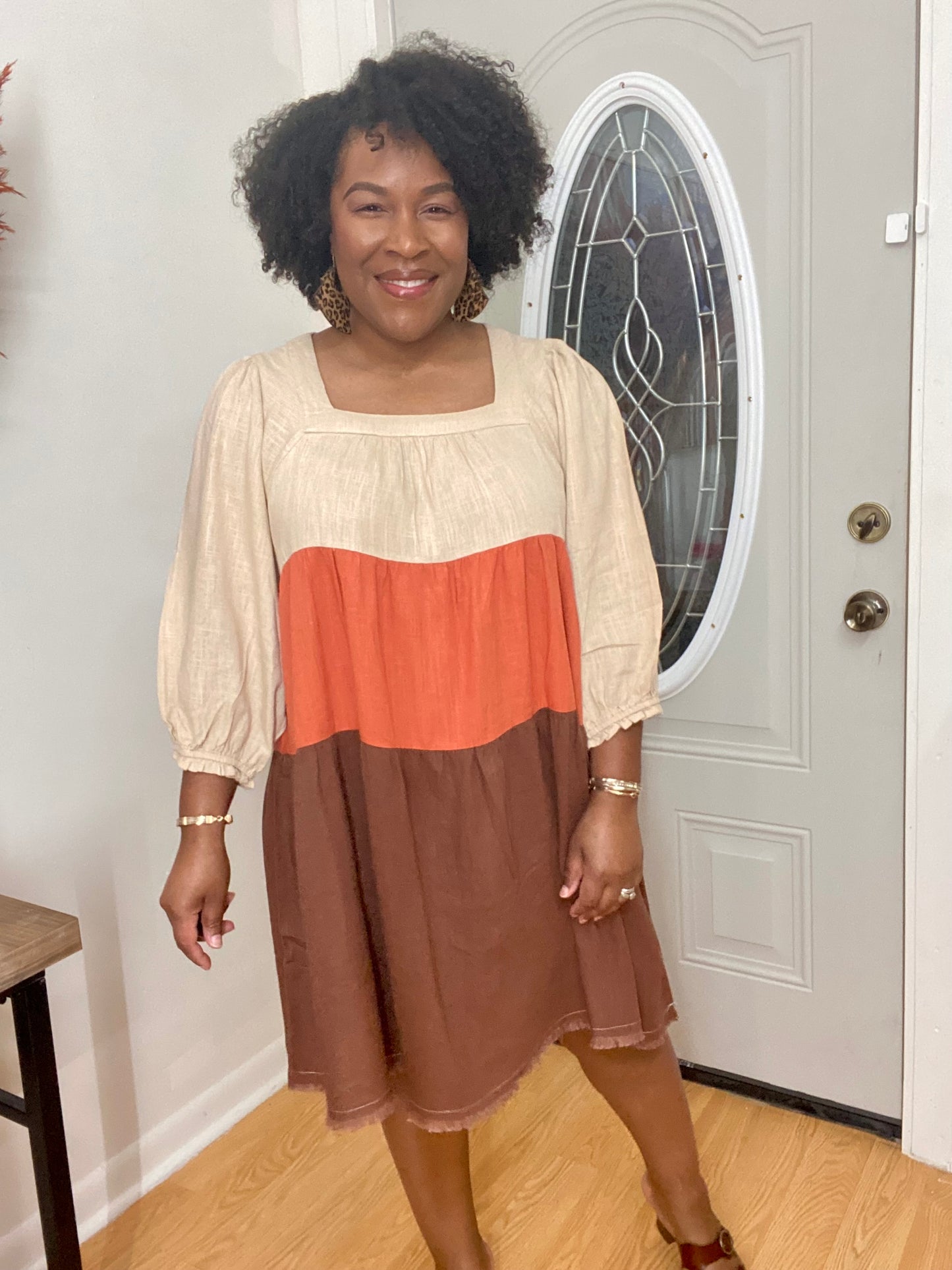 Linen Color Block Dress