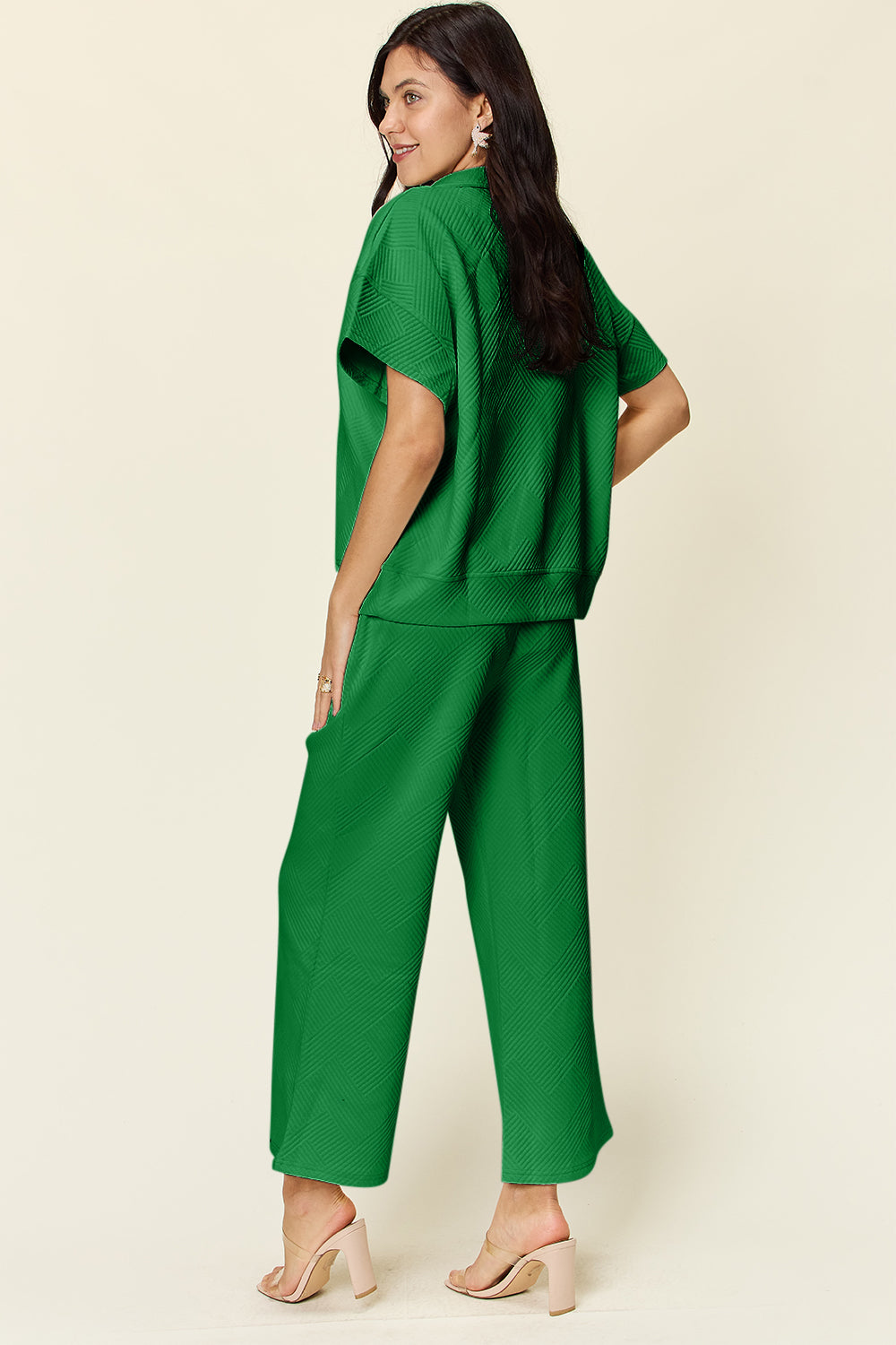 Textured Half Zip Pants Set