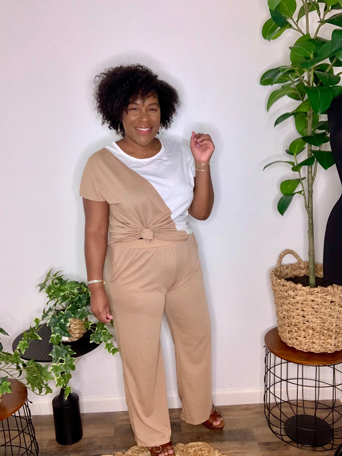 Brown & Cream Pants Set