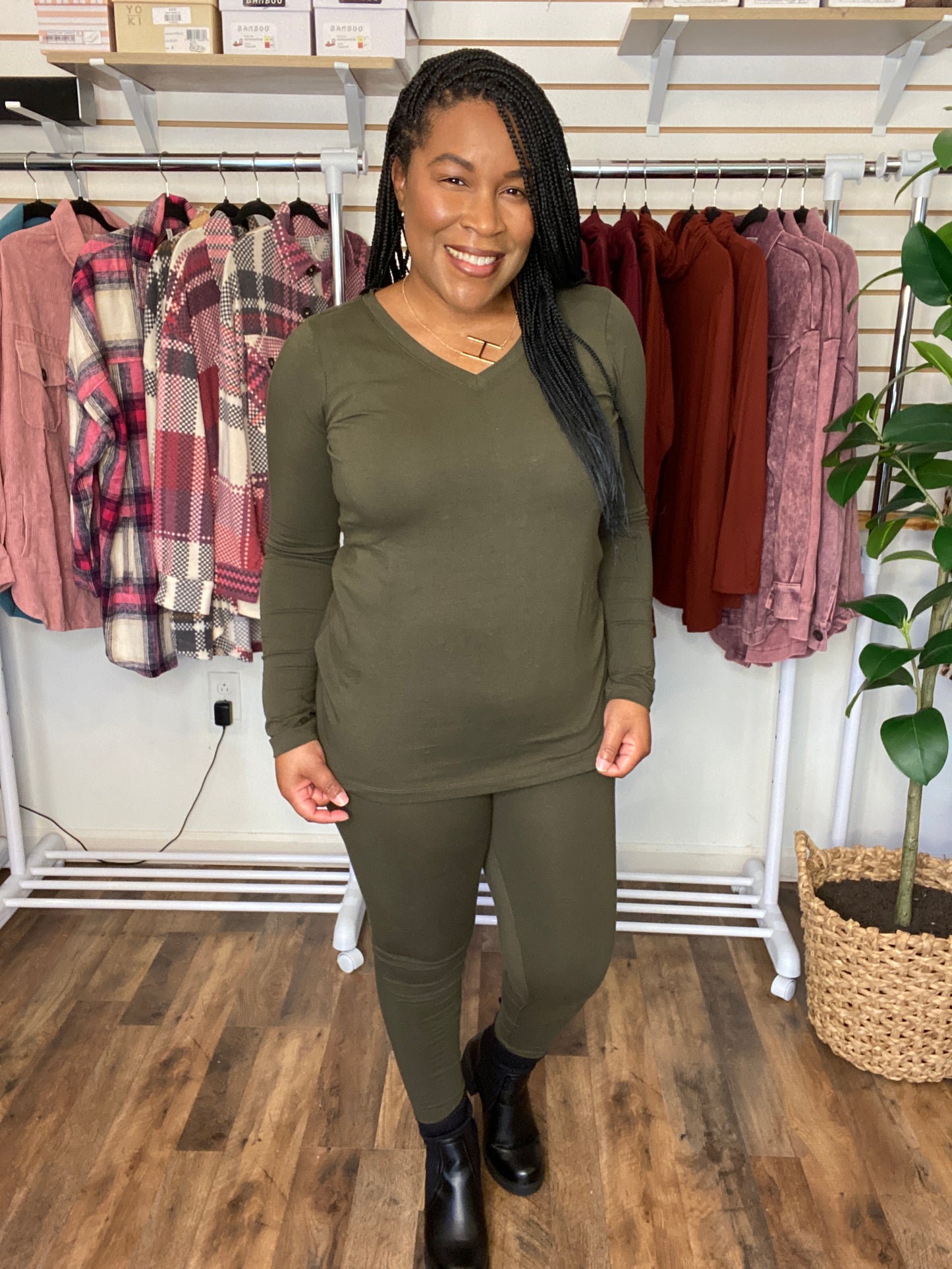 Green V-Neck Set