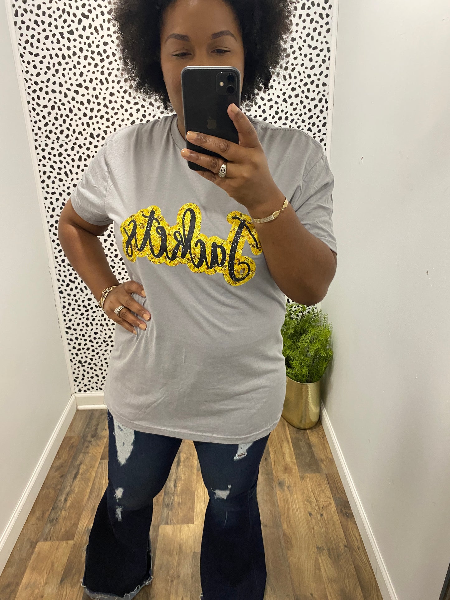 Gray Sequin Yellow Jackets
