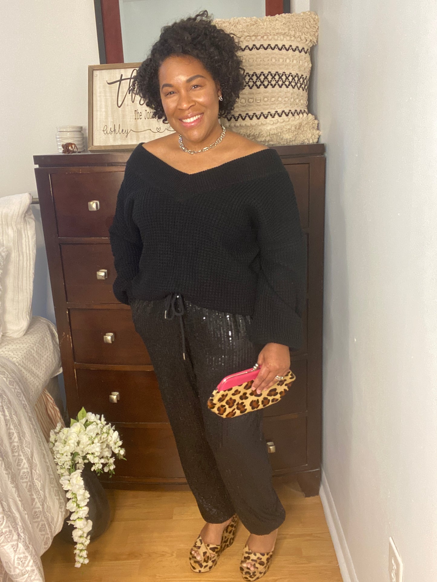 Black Sequin Jogger