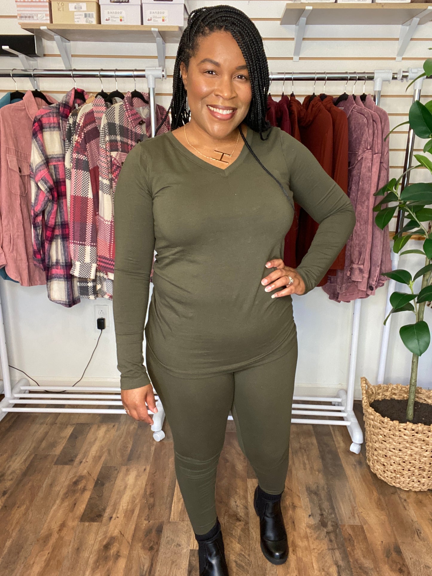 Green V-Neck Set