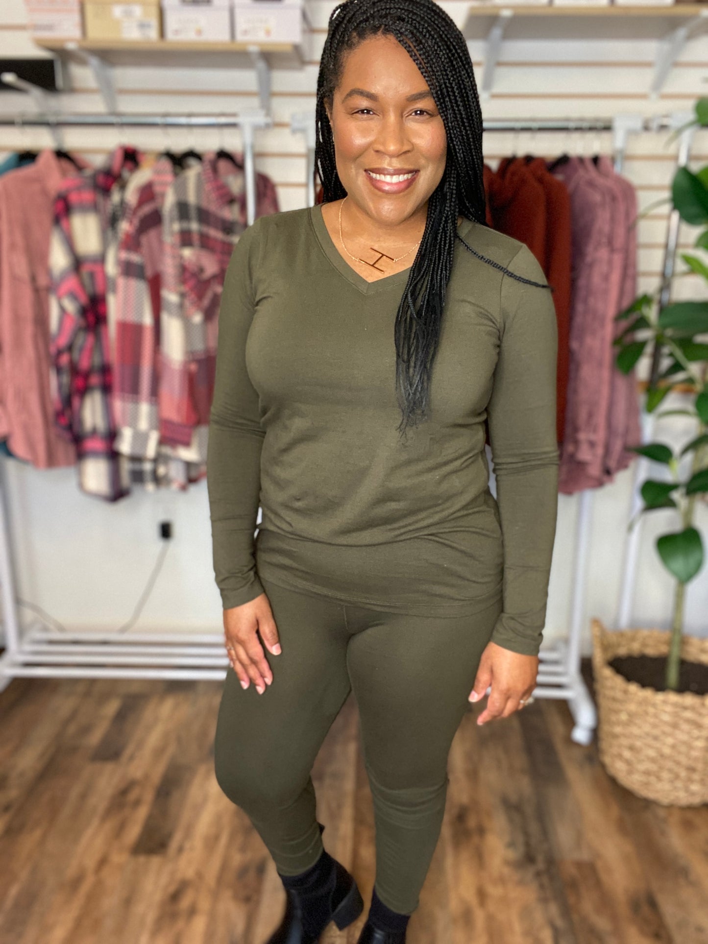 Green V-Neck Set