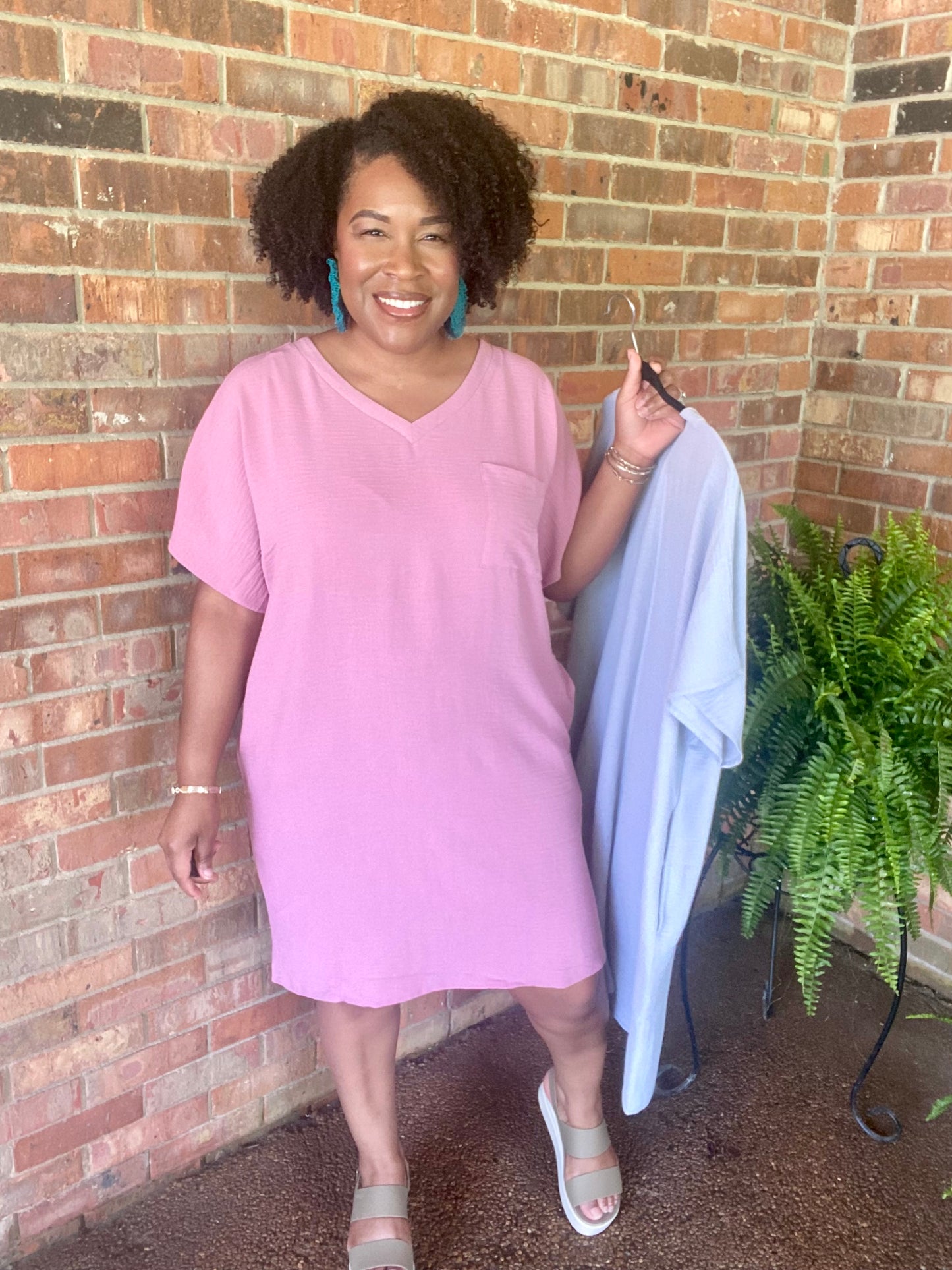 V Neck T Shirt Dress (ROSE)