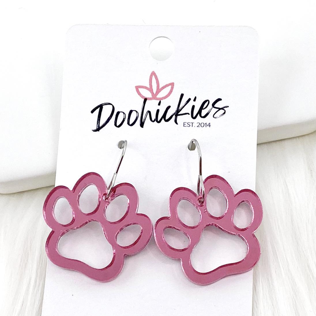 1" Pink Out Acrylic Cutout School Spirit Paws - Breast Cancer Awareness Earrings