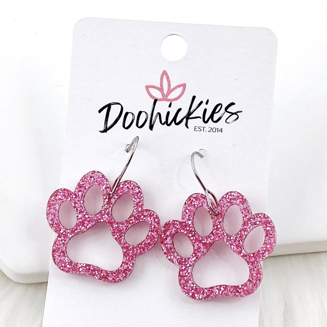 1" Pink Out Acrylic Cutout School Spirit Paws - Breast Cancer Awareness Earrings
