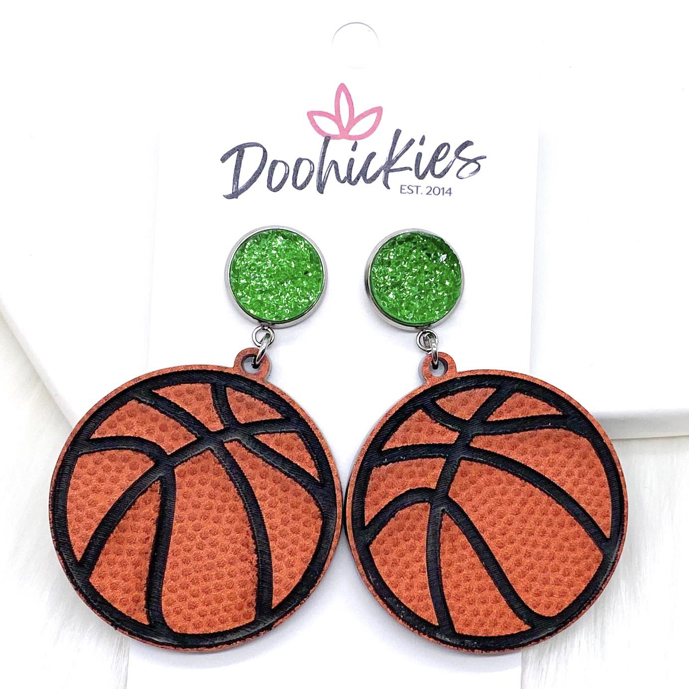 2.25" Engraved Basketball Dangles -Sports Earrings