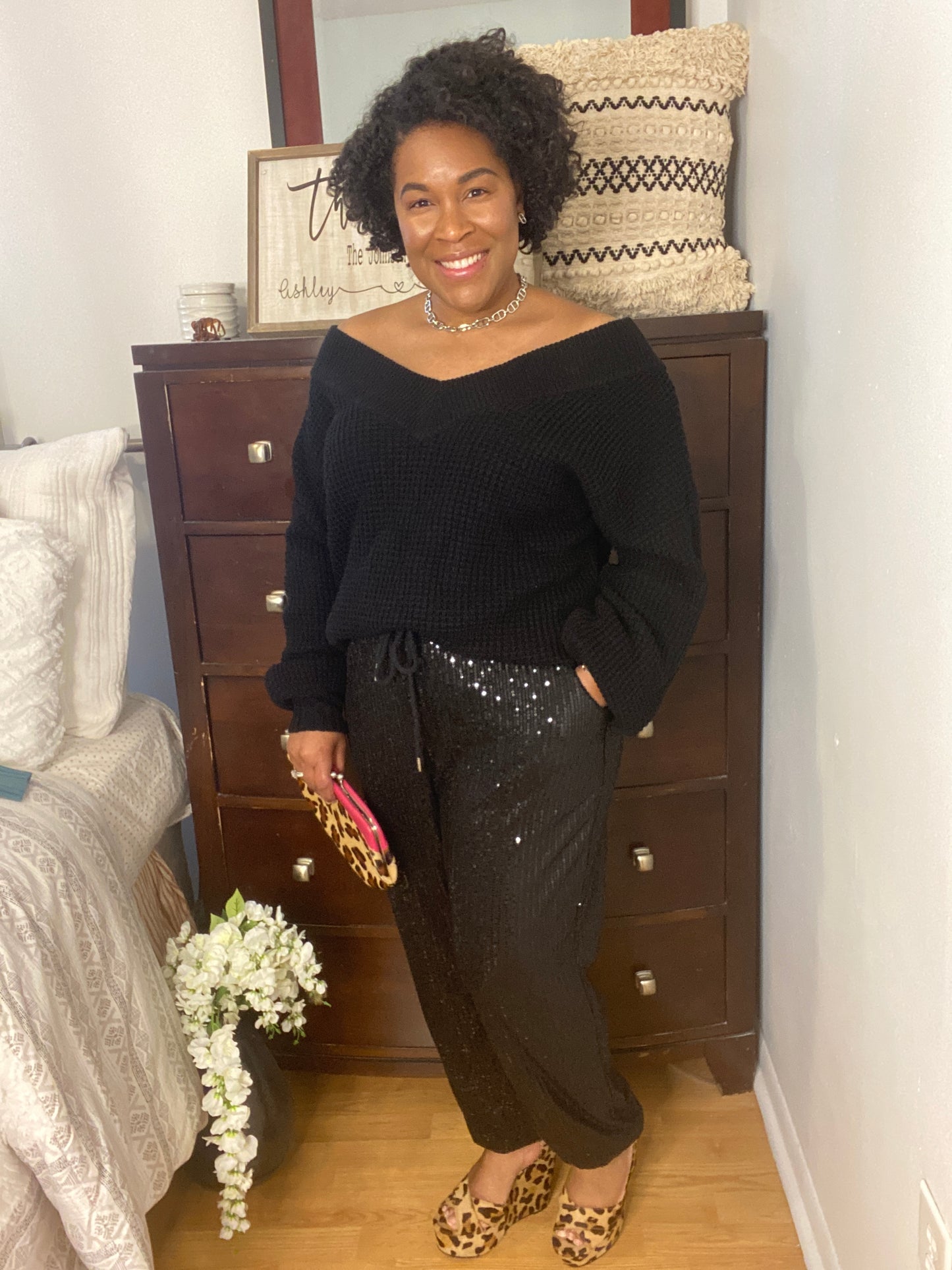 Black Sequin Jogger