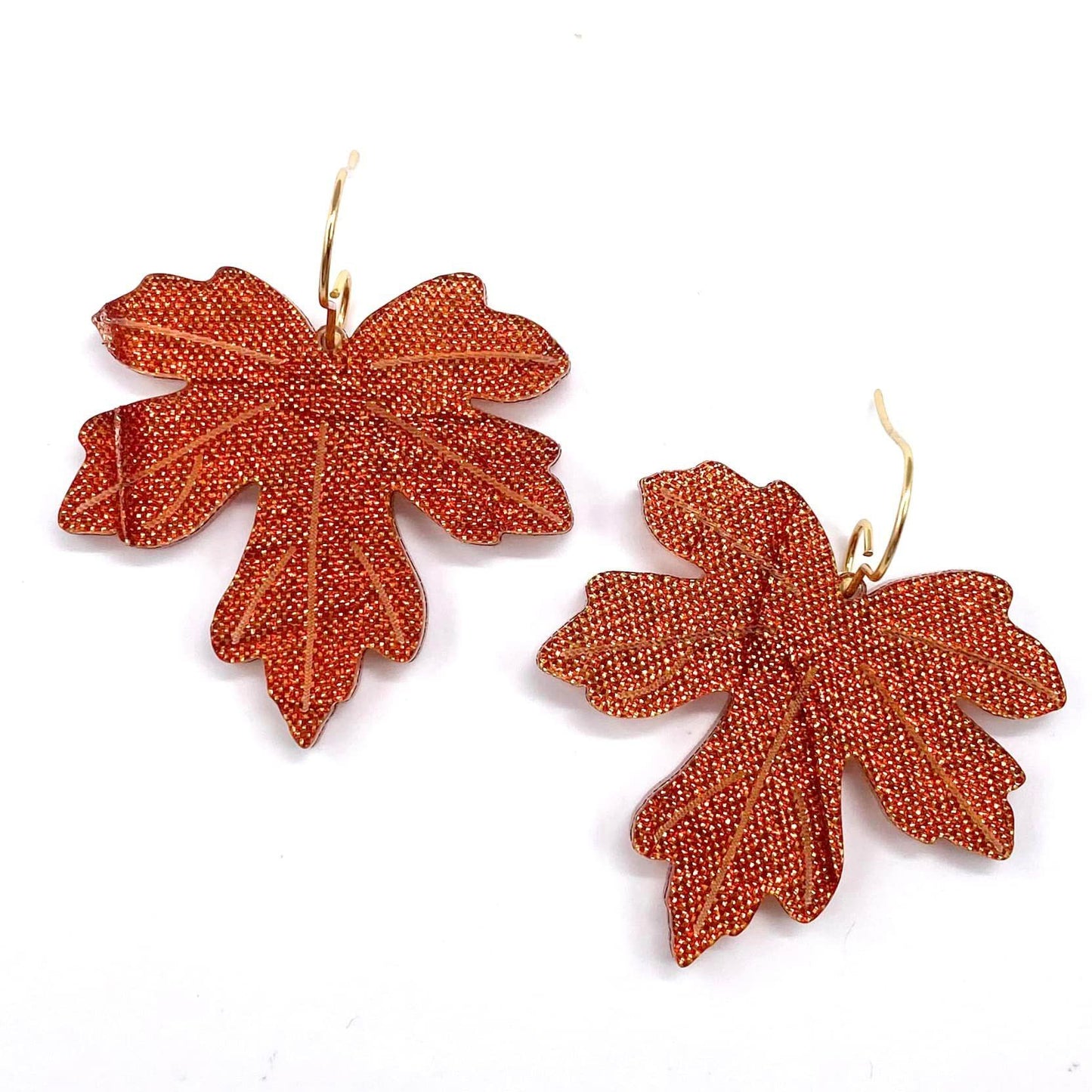 Amber Crushed Shimmer Acrylic Leaf Dangles