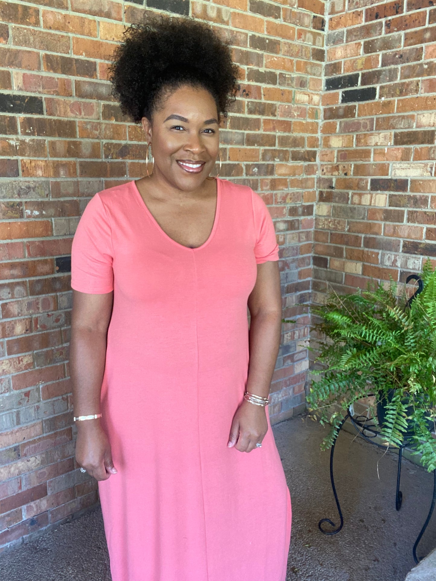 Coral V-Neck Maxi