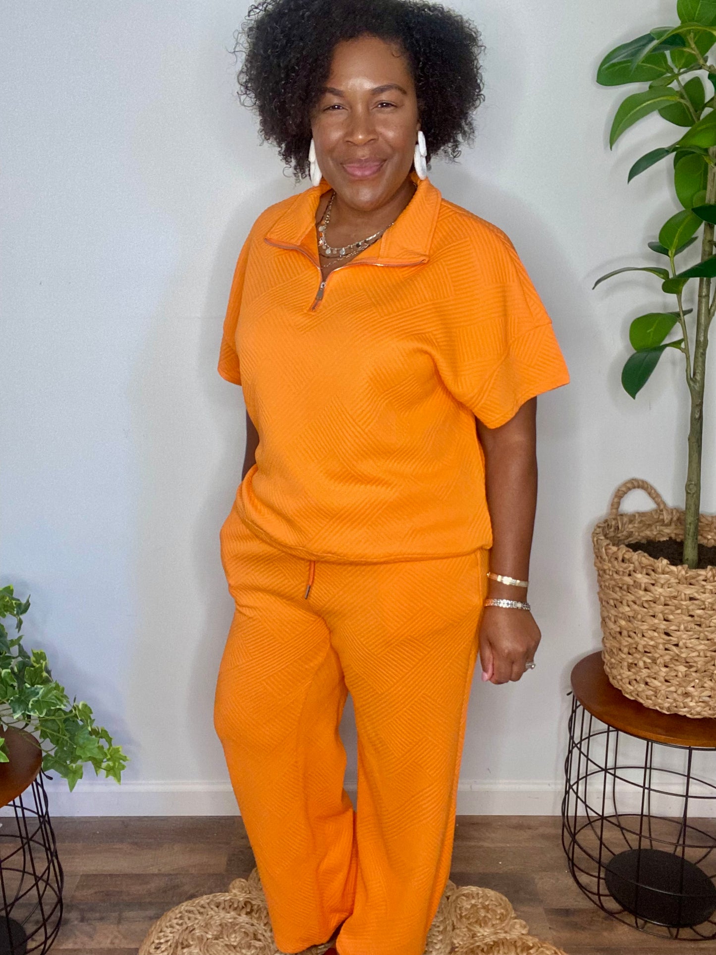 Textured Half Zip Pants Set