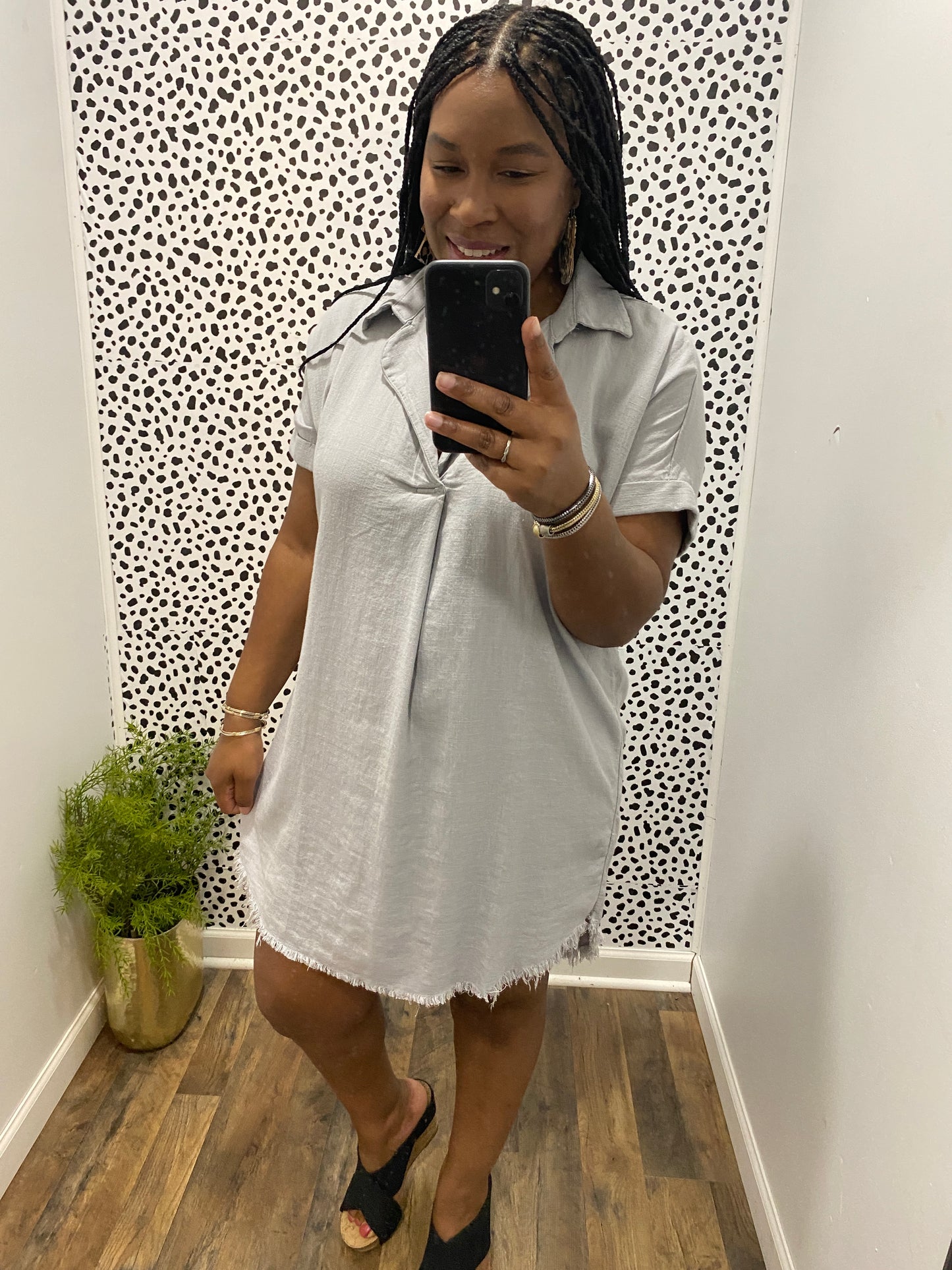 Frayed Hem Shirt Dress
