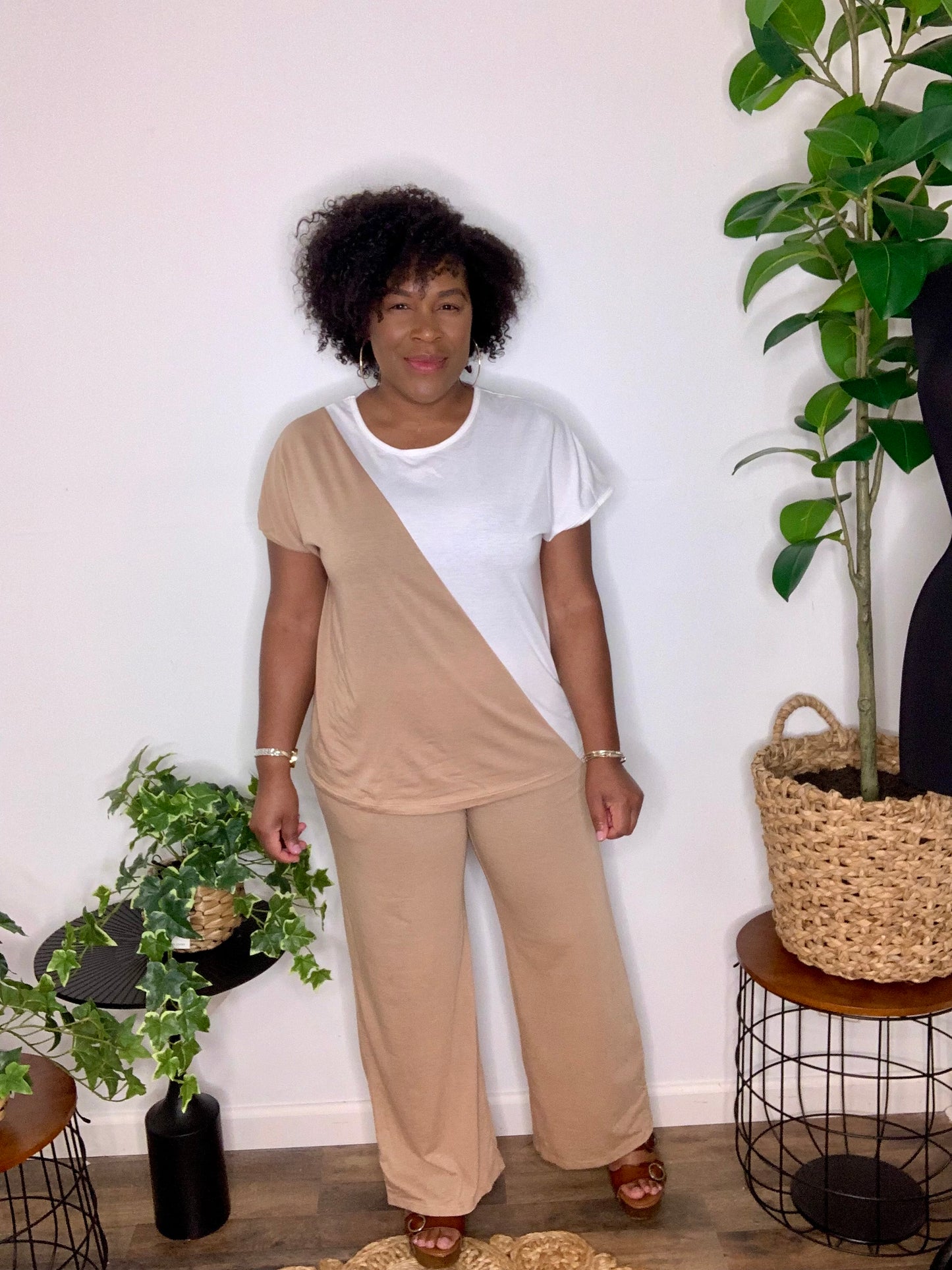 Brown & Cream Pants Set