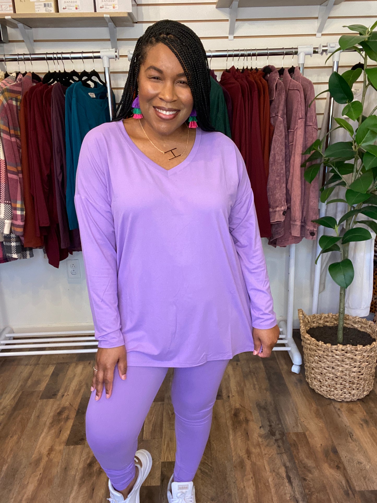 V-Neck Long Sleeve Lavender Set