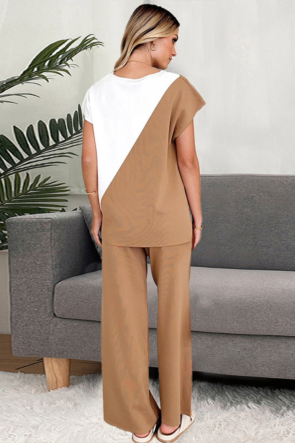 Brown & Cream Pants Set