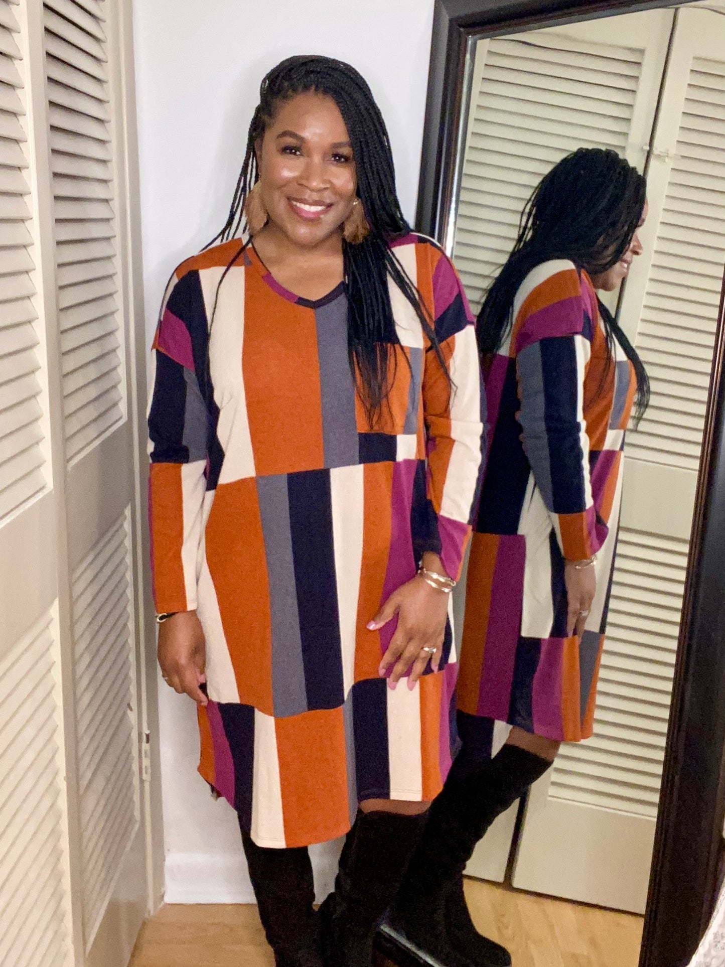Rust Color Block Dress