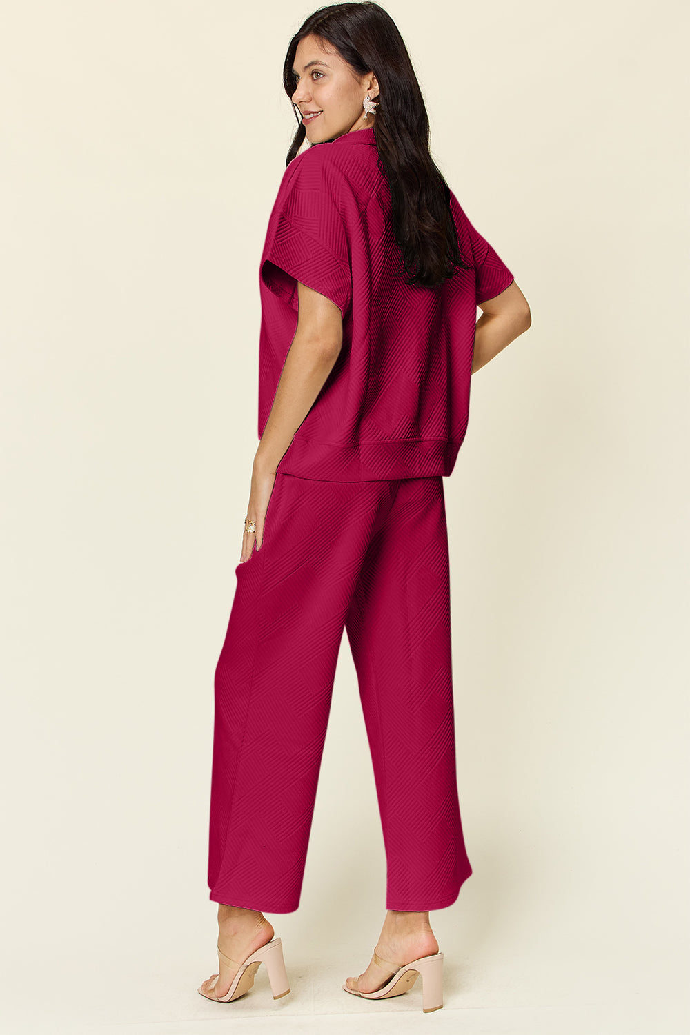 Textured Half Zip Pants Set