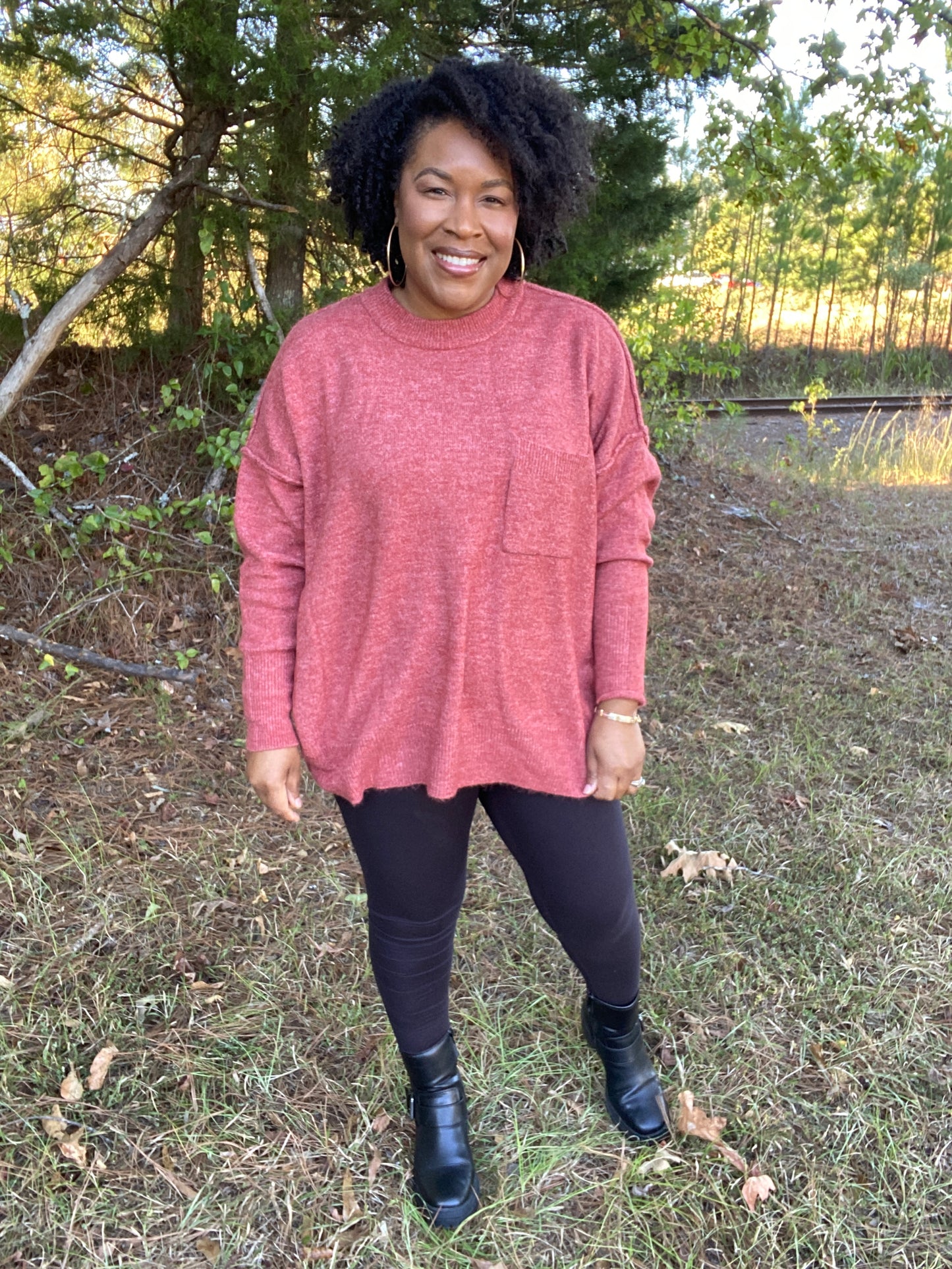Rust Front Pocket Sweater