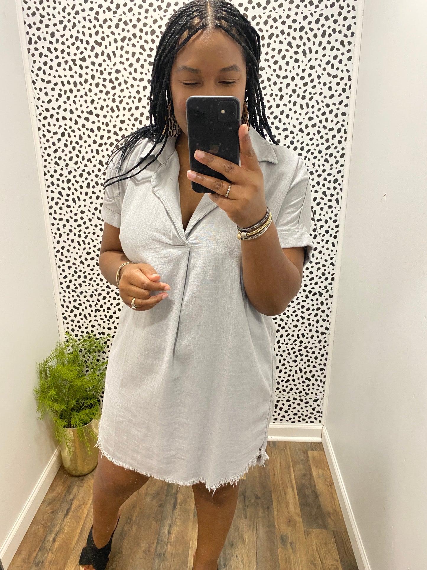 Frayed Hem Shirt Dress