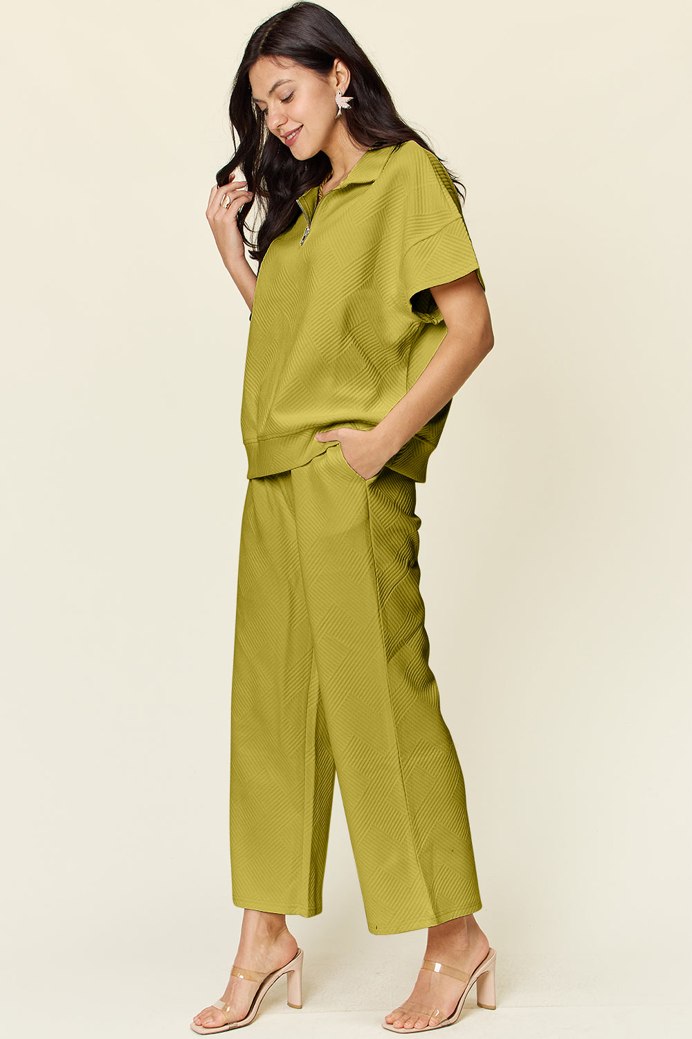 Textured Half Zip Pants Set