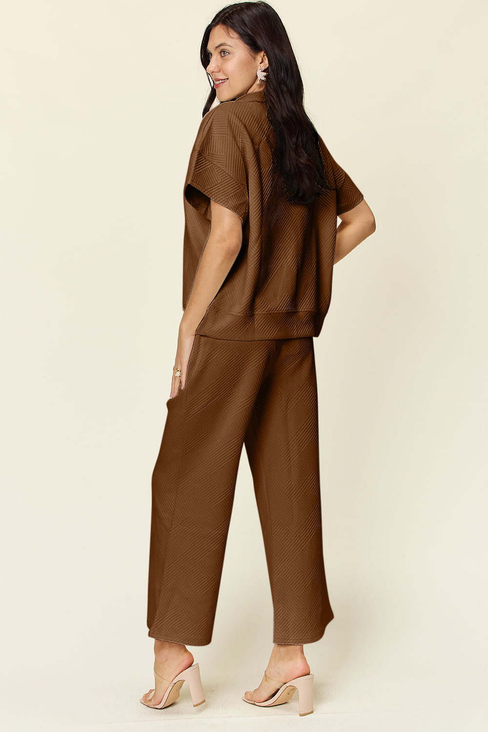 Textured Half Zip Pants Set