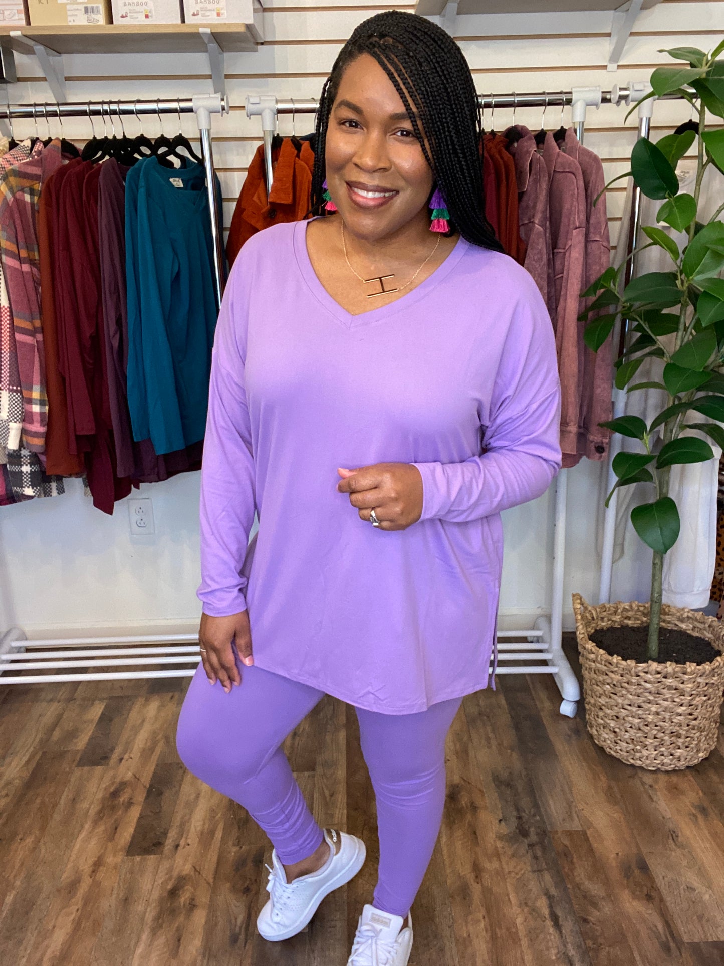 V-Neck Long Sleeve Lavender Set
