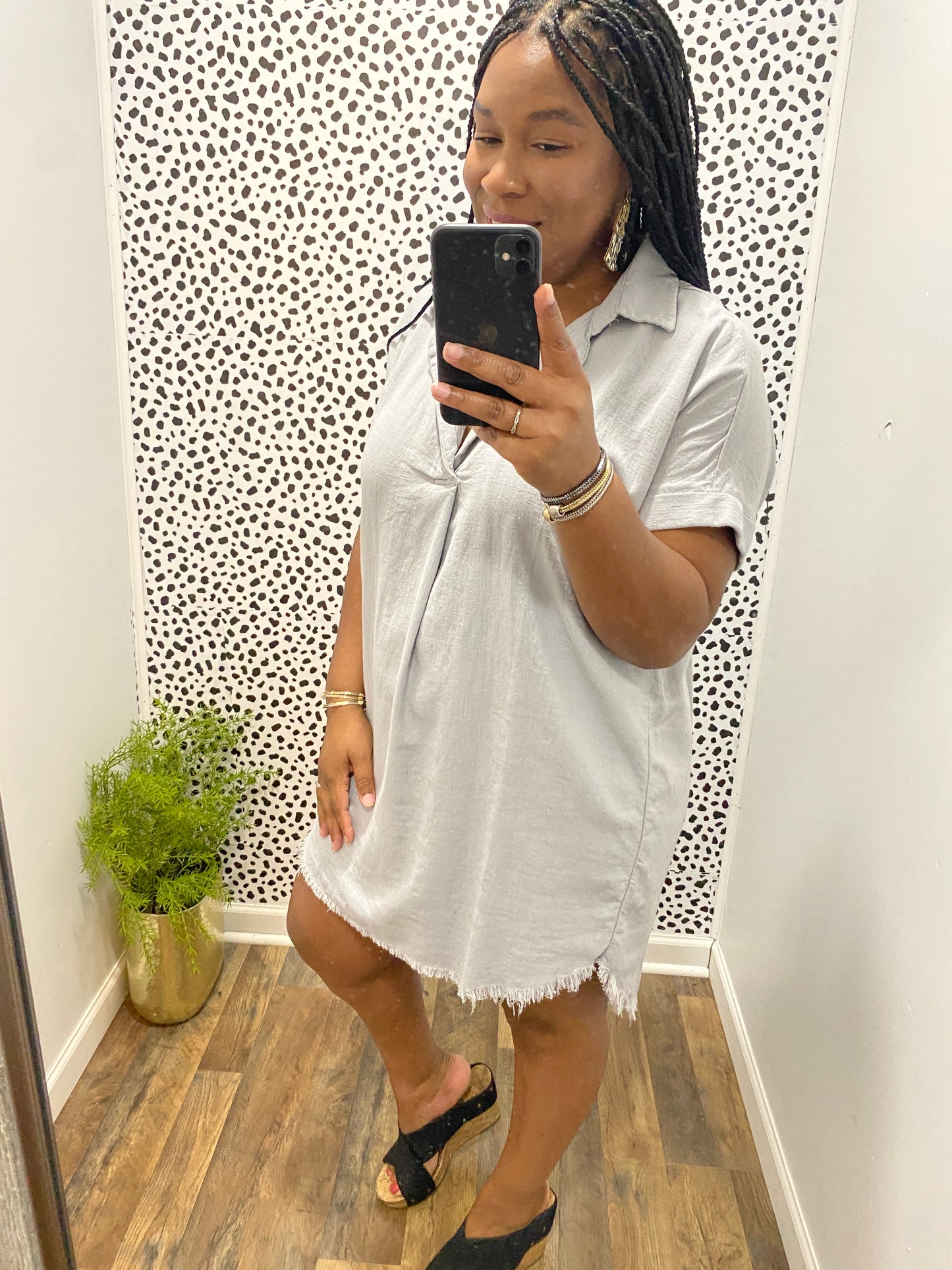 Frayed Hem Shirt Dress