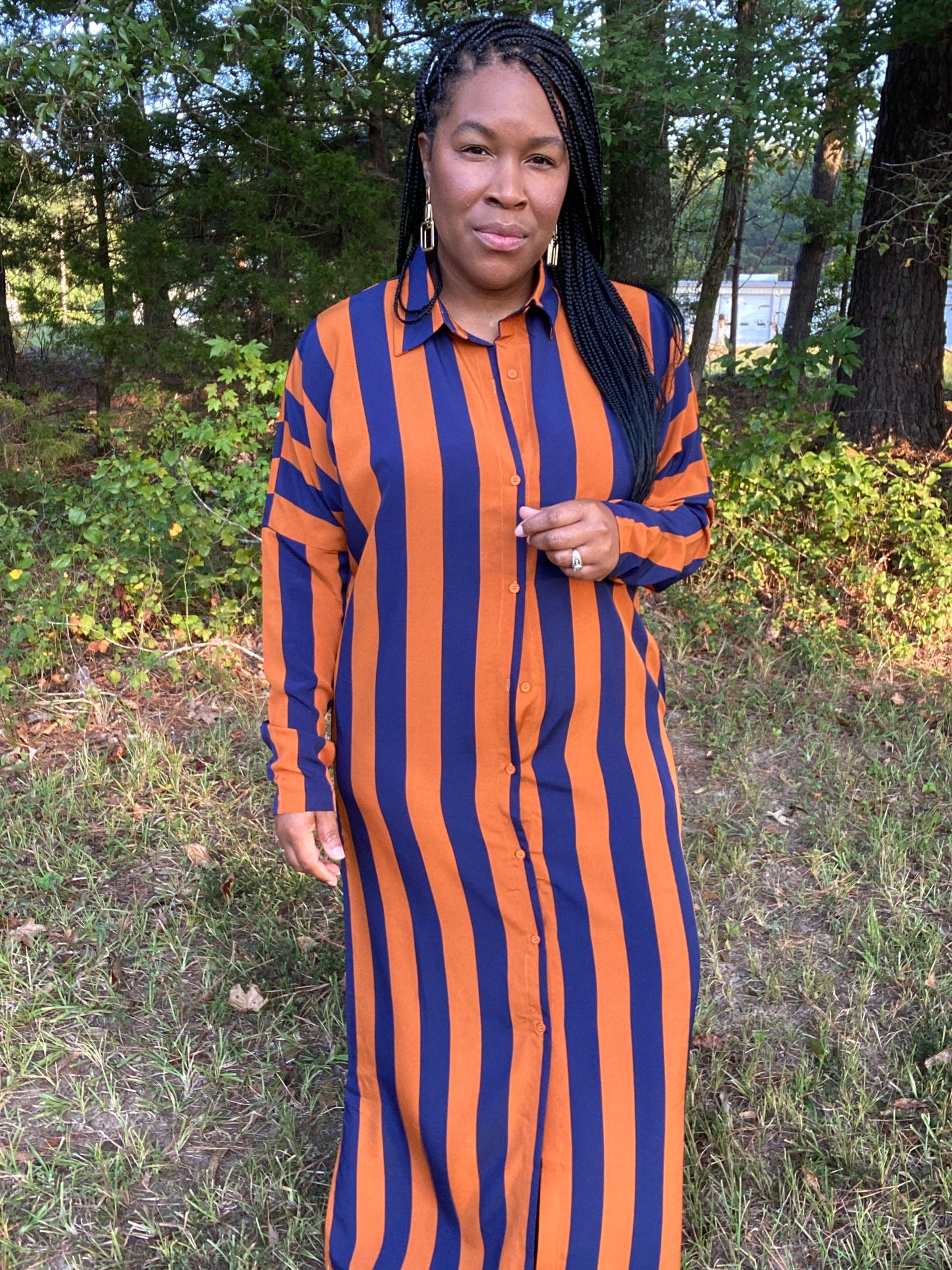 It's a Vibe Shirt Dress Navy & Gold