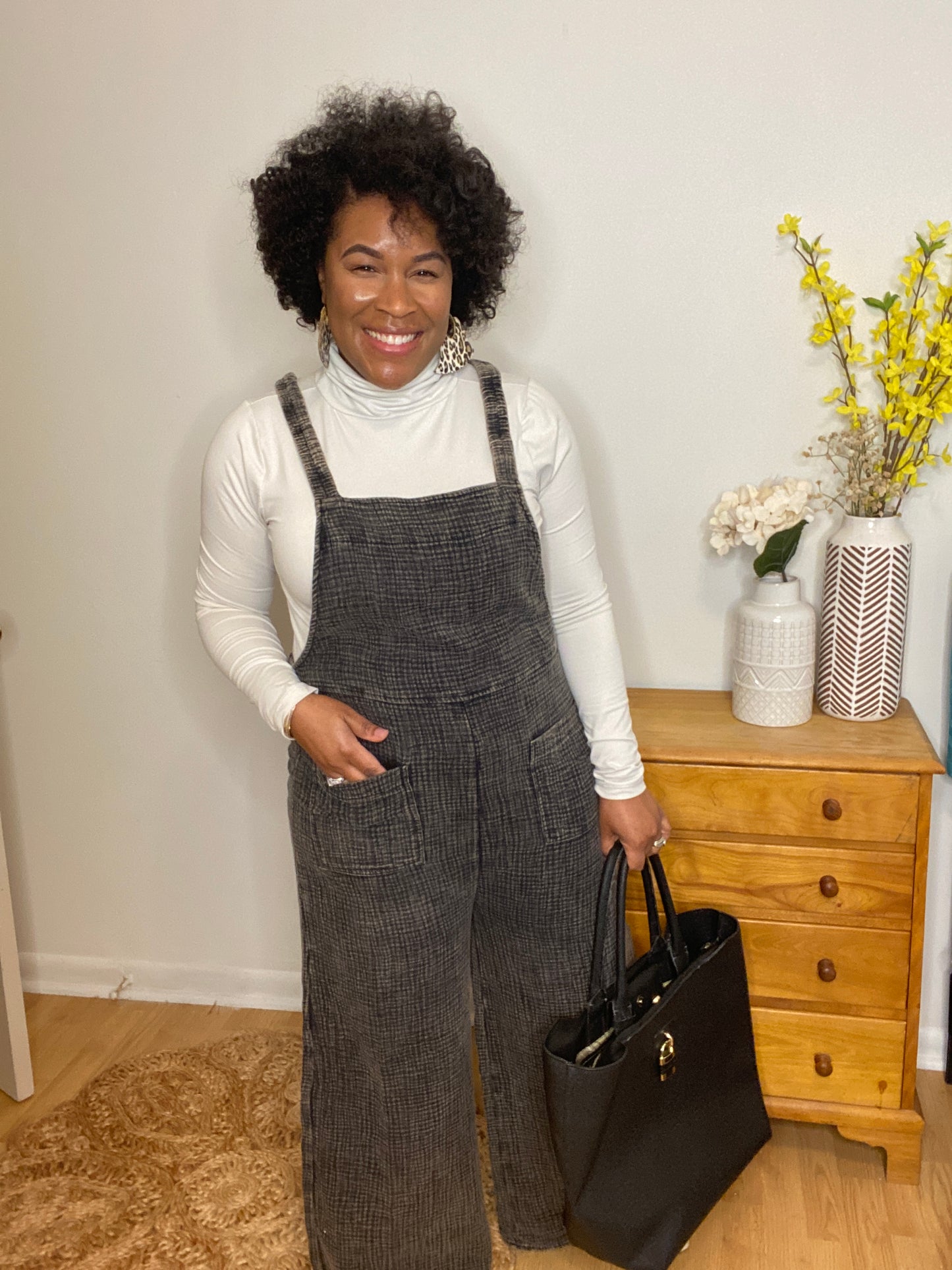Ash Black Gauze Overalls
