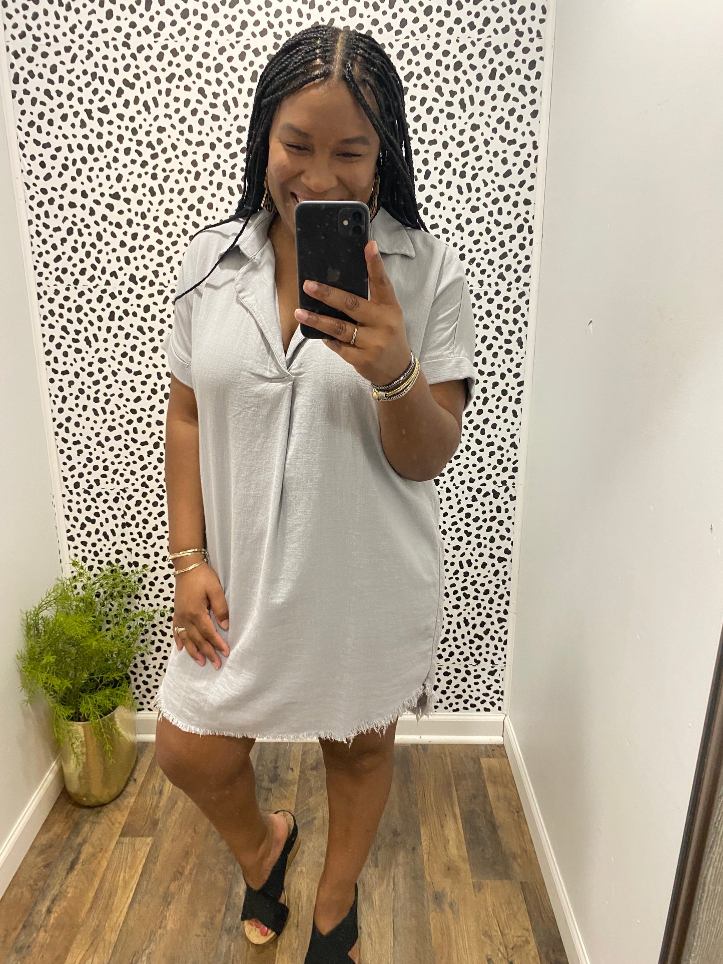 Frayed Hem Shirt Dress