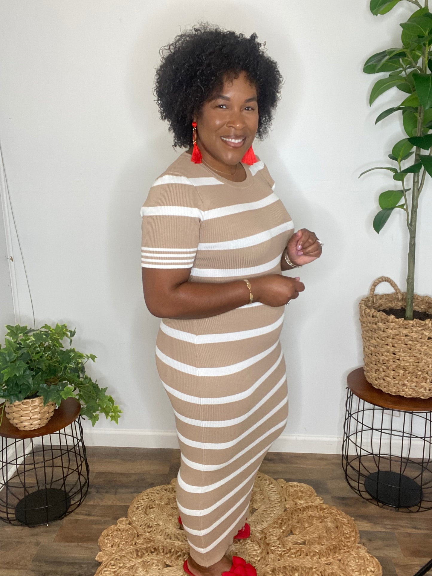 Short Sleeve Striped Maxi Dress