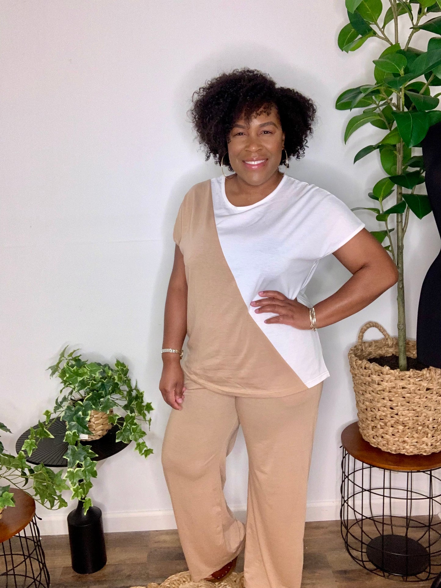 Brown & Cream Pants Set