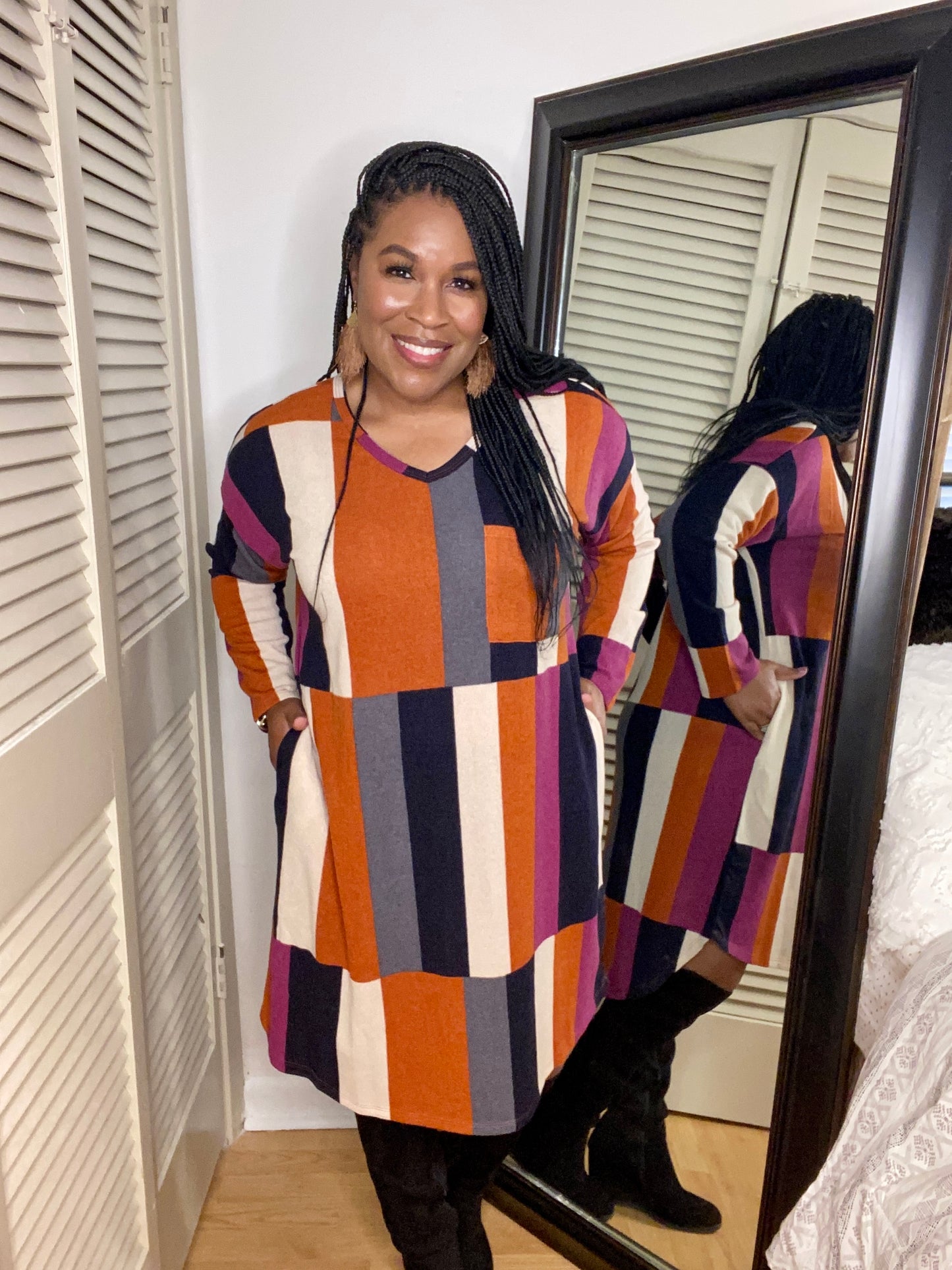 Rust Color Block Dress