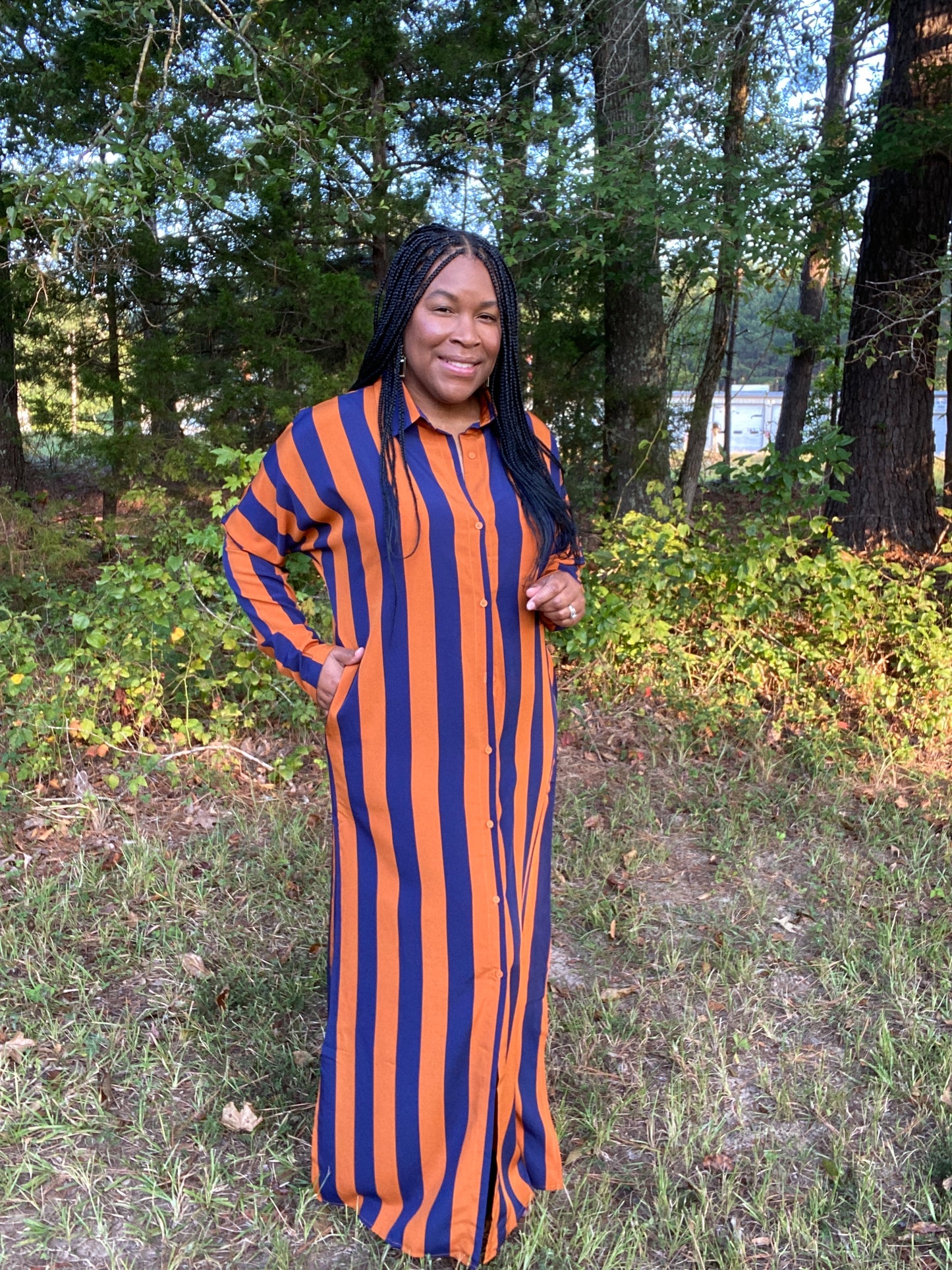 It's a Vibe Shirt Dress Navy & Gold
