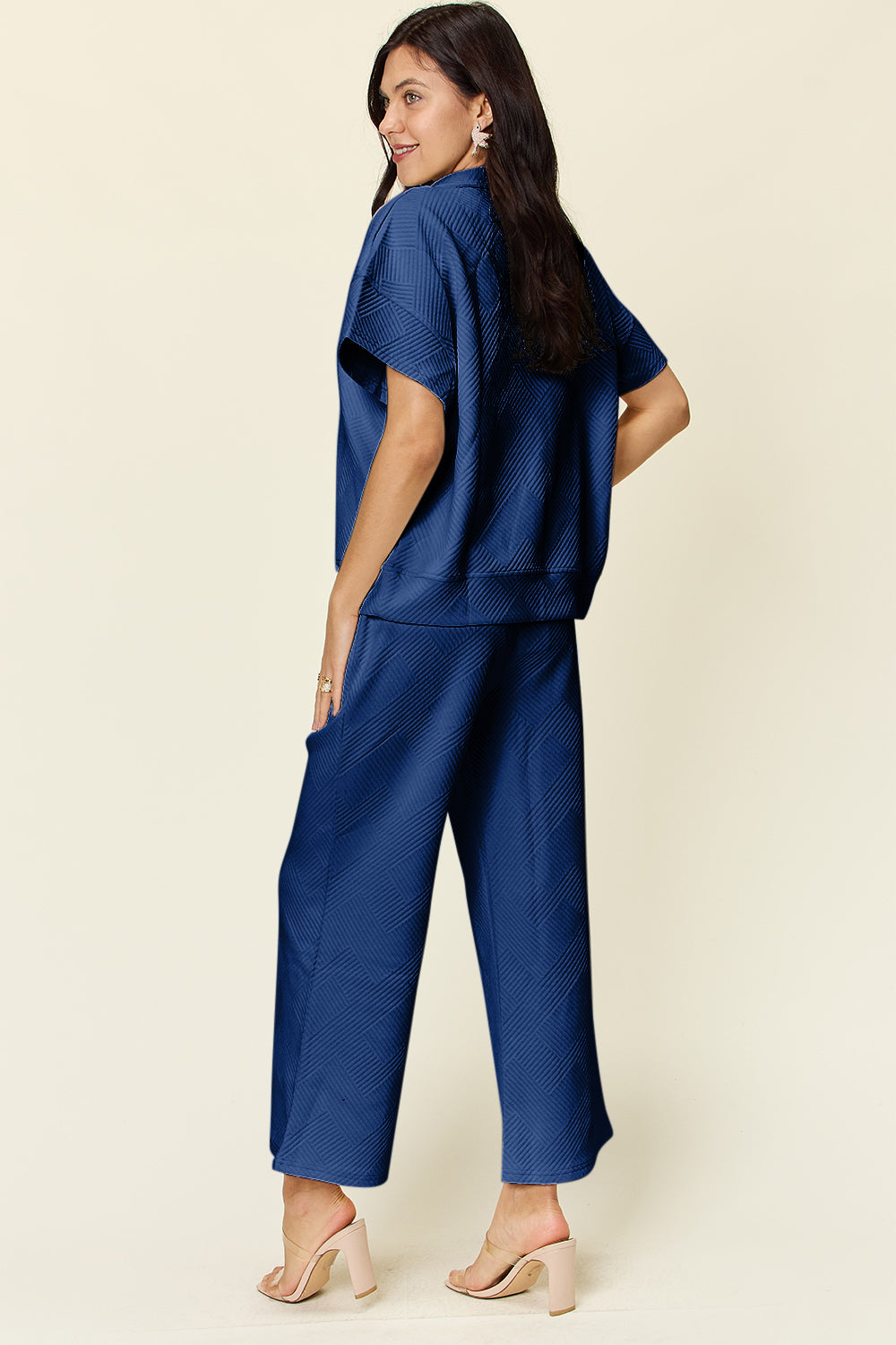 Textured Half Zip Pants Set