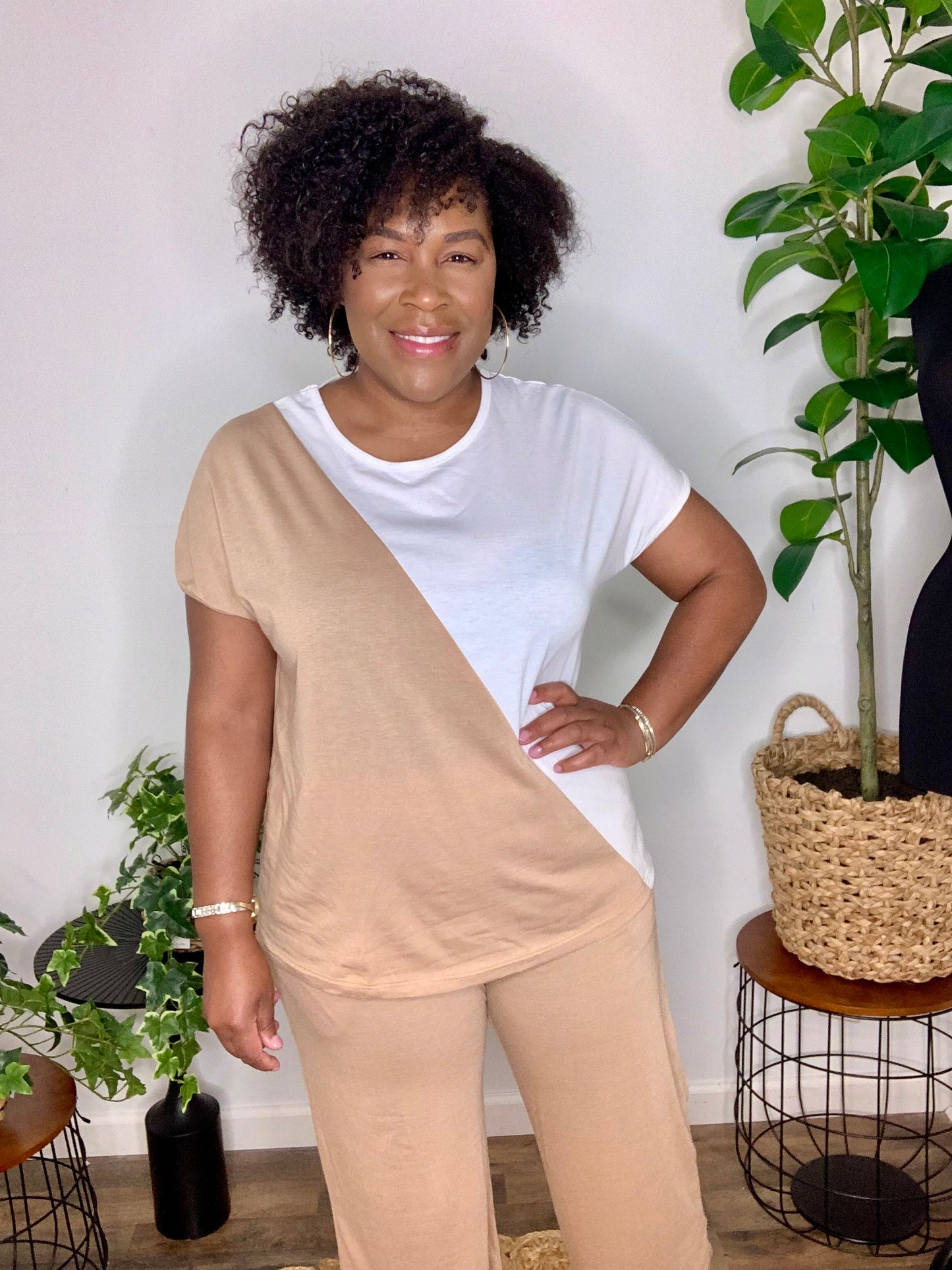 Brown & Cream Pants Set