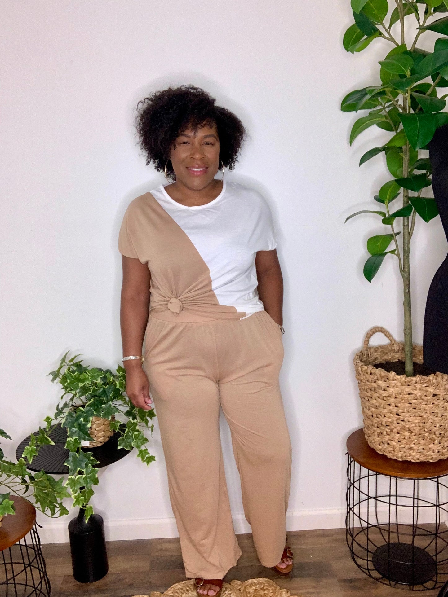 Brown & Cream Pants Set