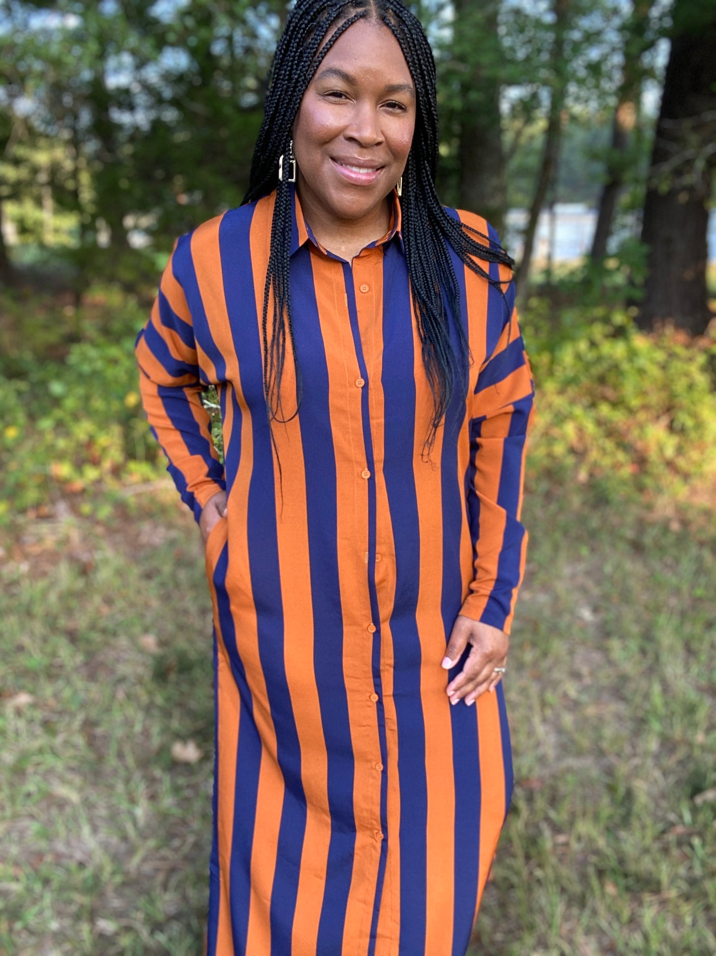 It's a Vibe Shirt Dress Navy & Gold