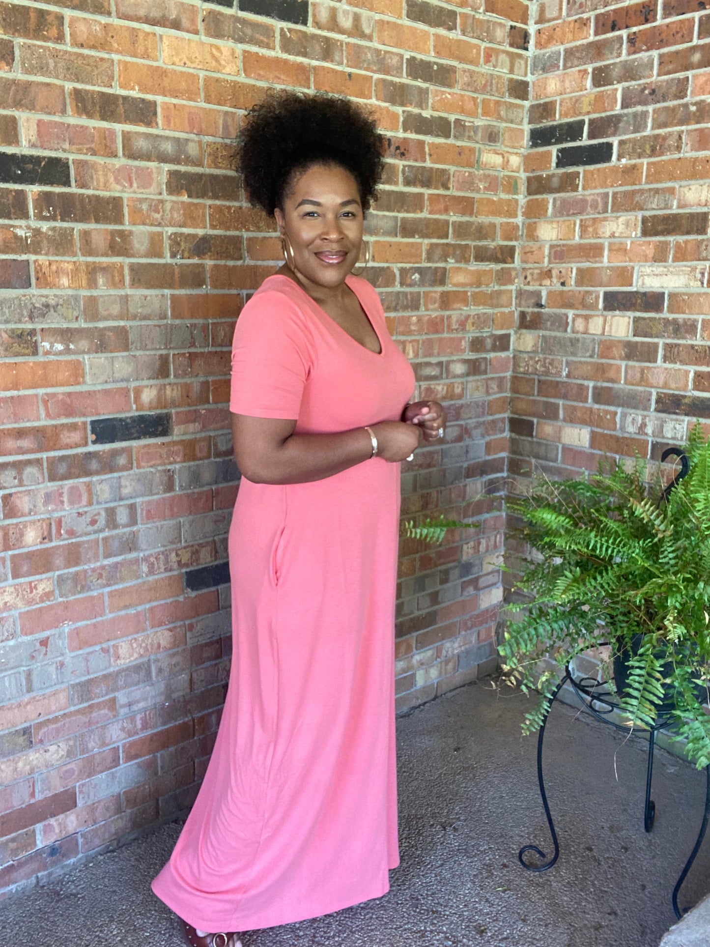 Coral V-Neck Maxi