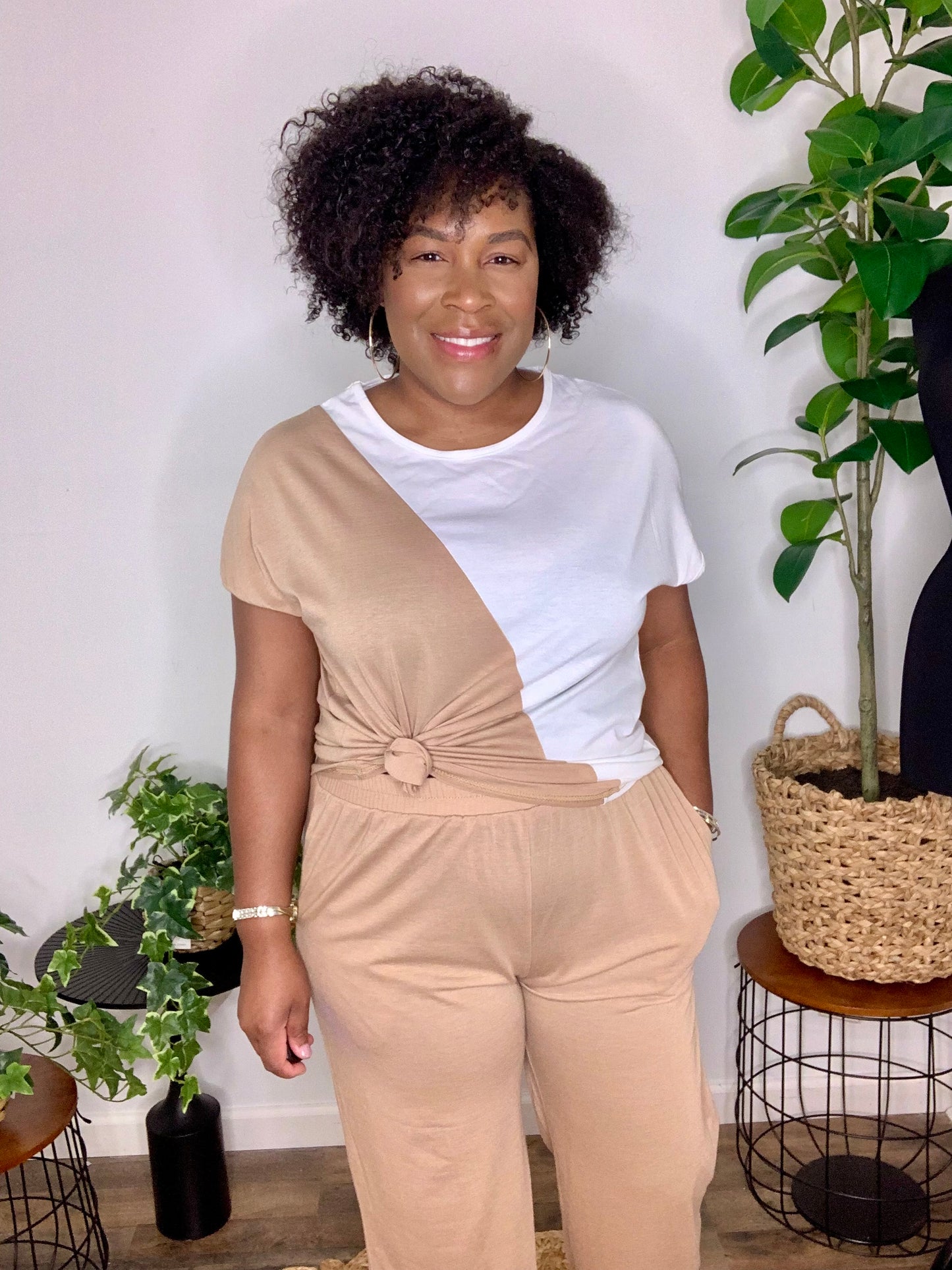 Brown & Cream Pants Set