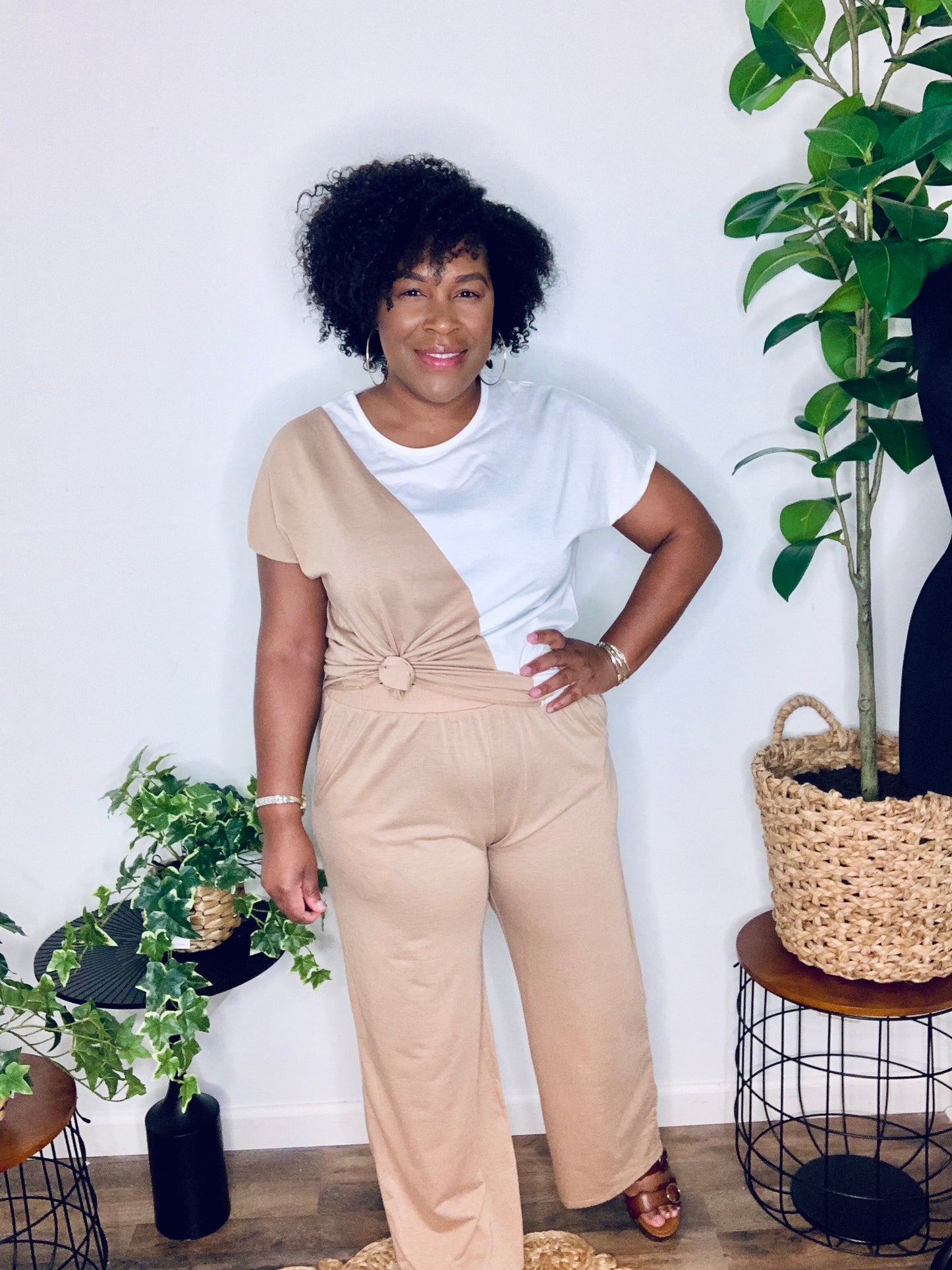 Brown & Cream Pants Set