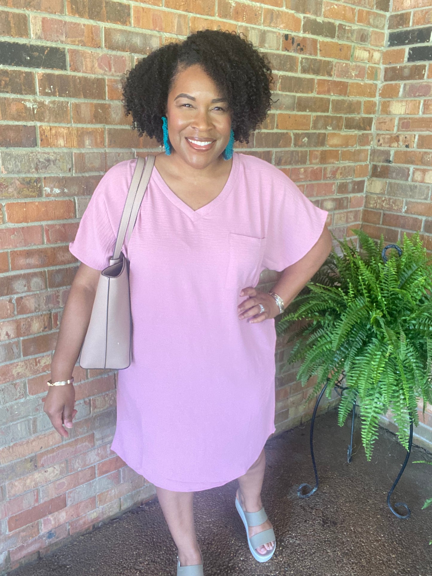 V Neck T Shirt Dress (ROSE)