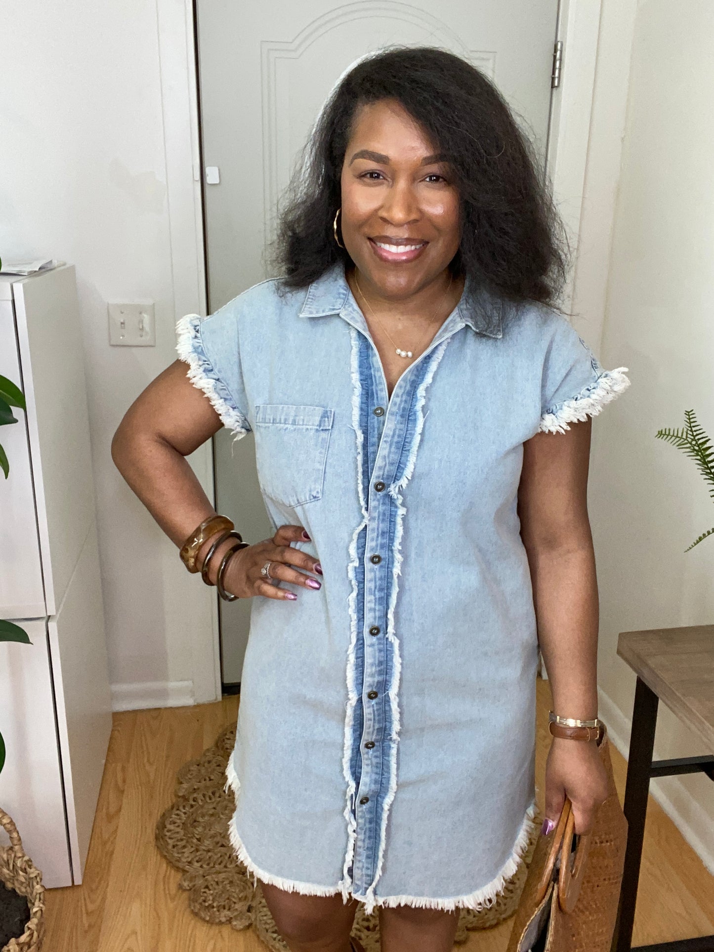 Frayed Trim Demin Dress