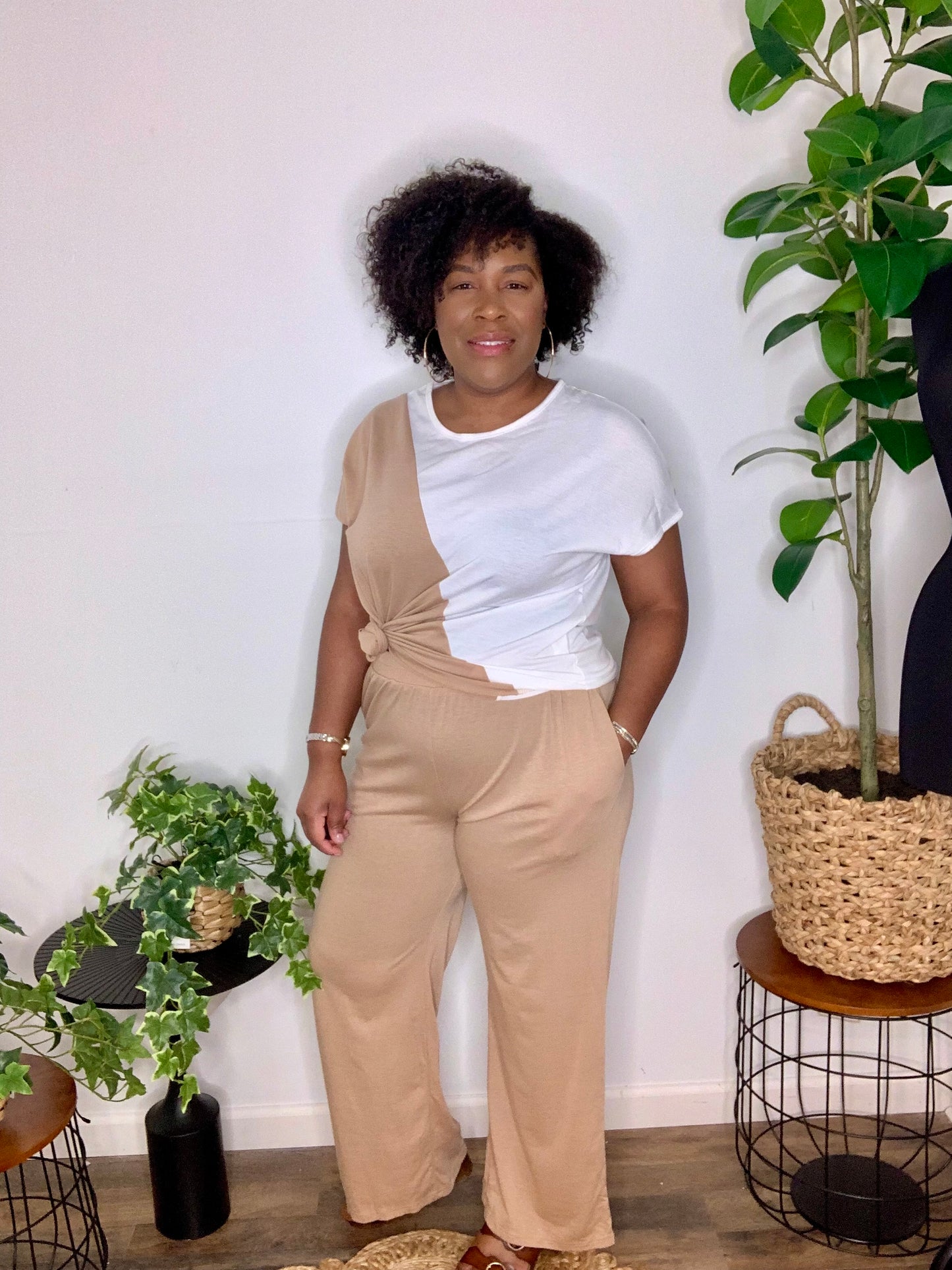 Brown & Cream Pants Set
