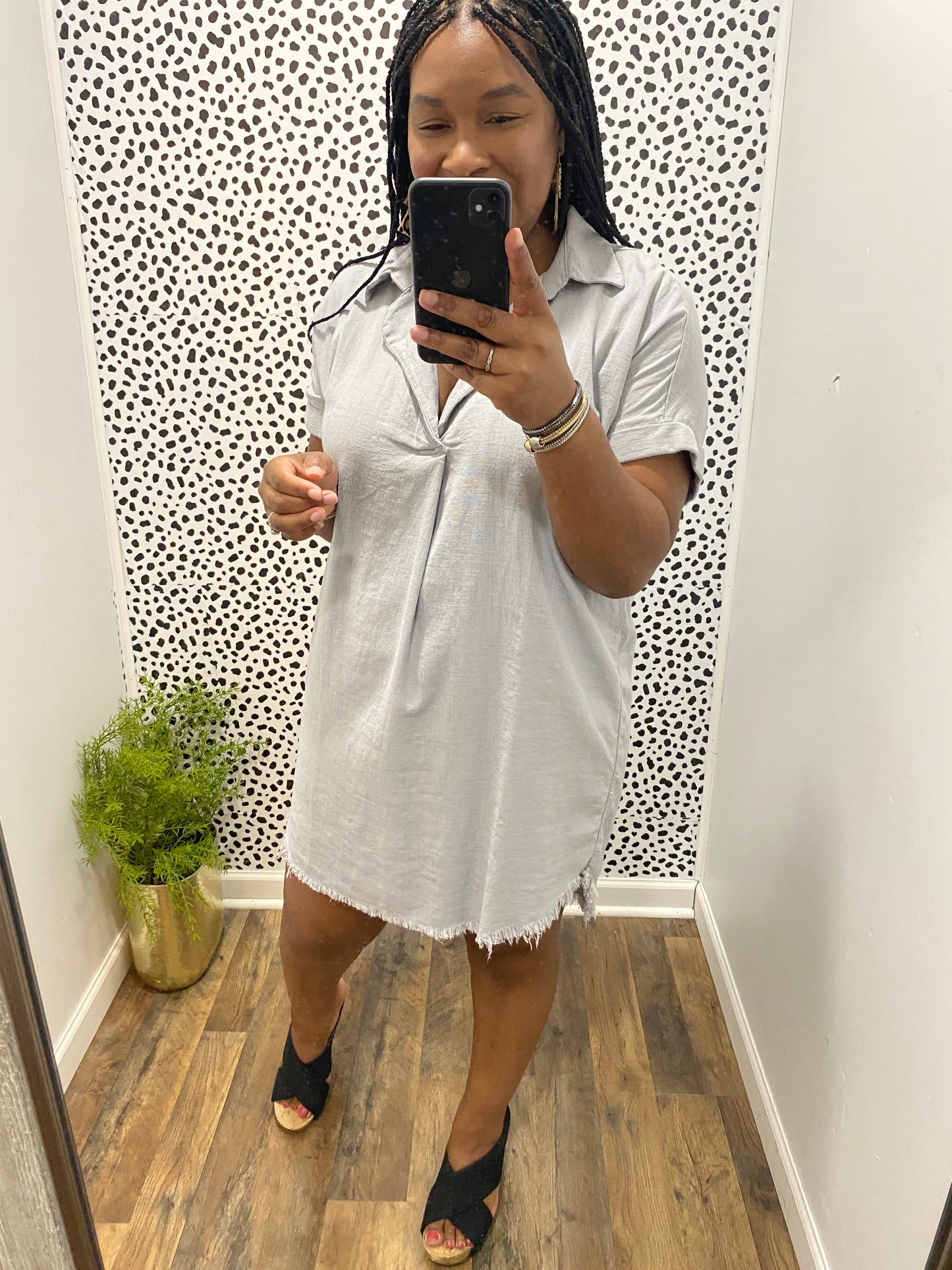 Frayed Hem Shirt Dress