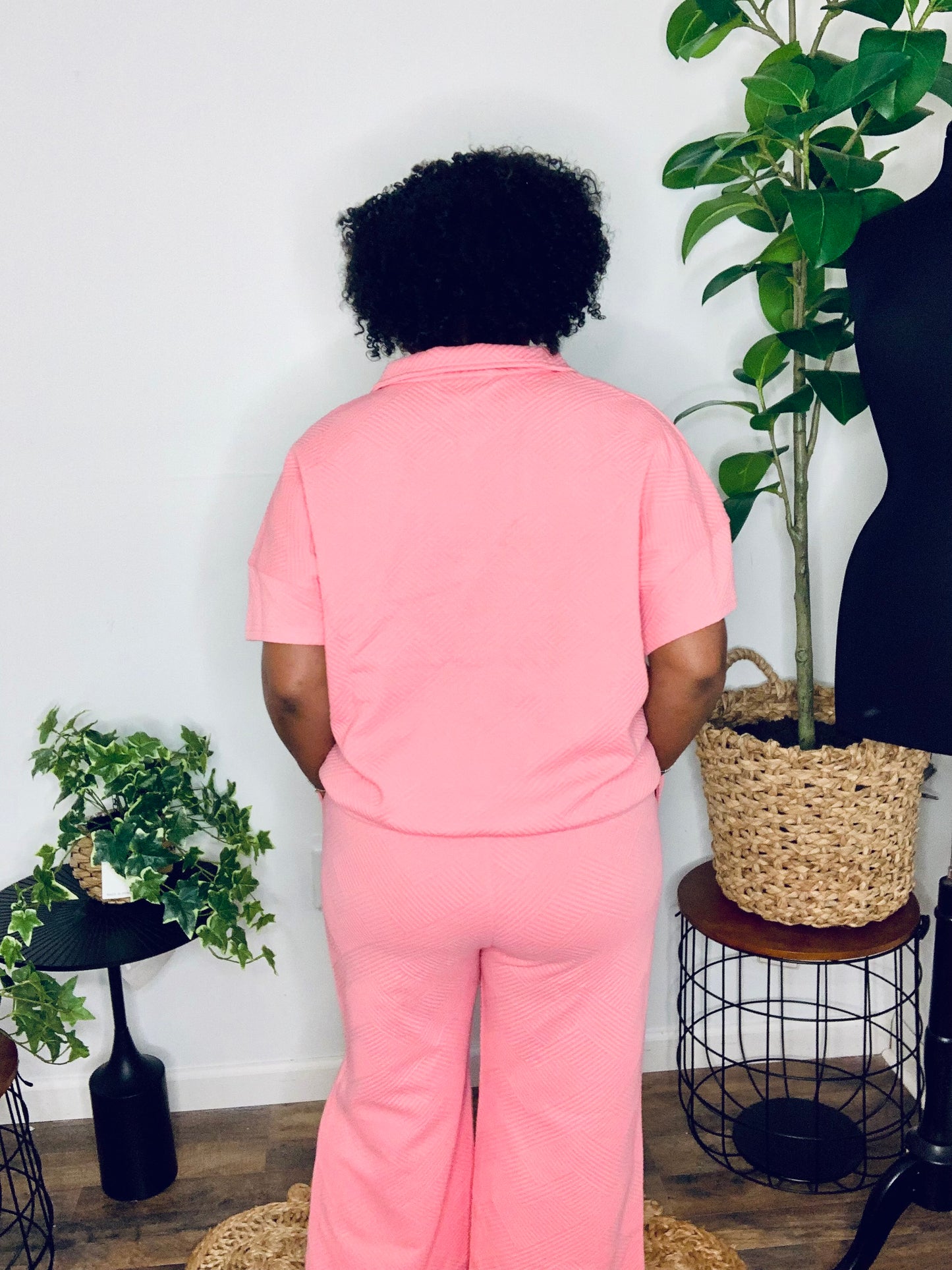 Textured Half Zip Short Sleeve Pants Set